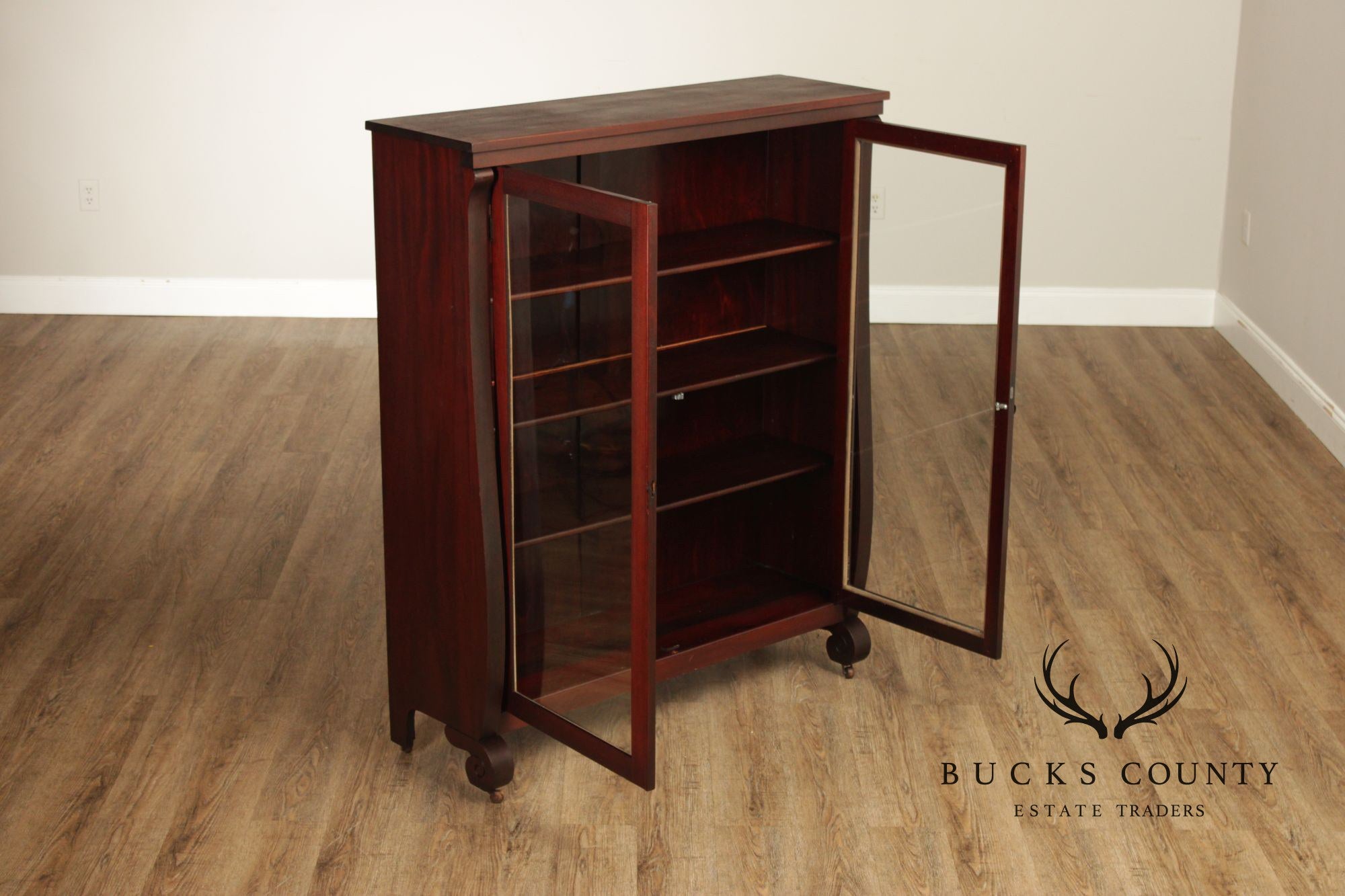Empire Style Mahogany Glass Door Bookcase