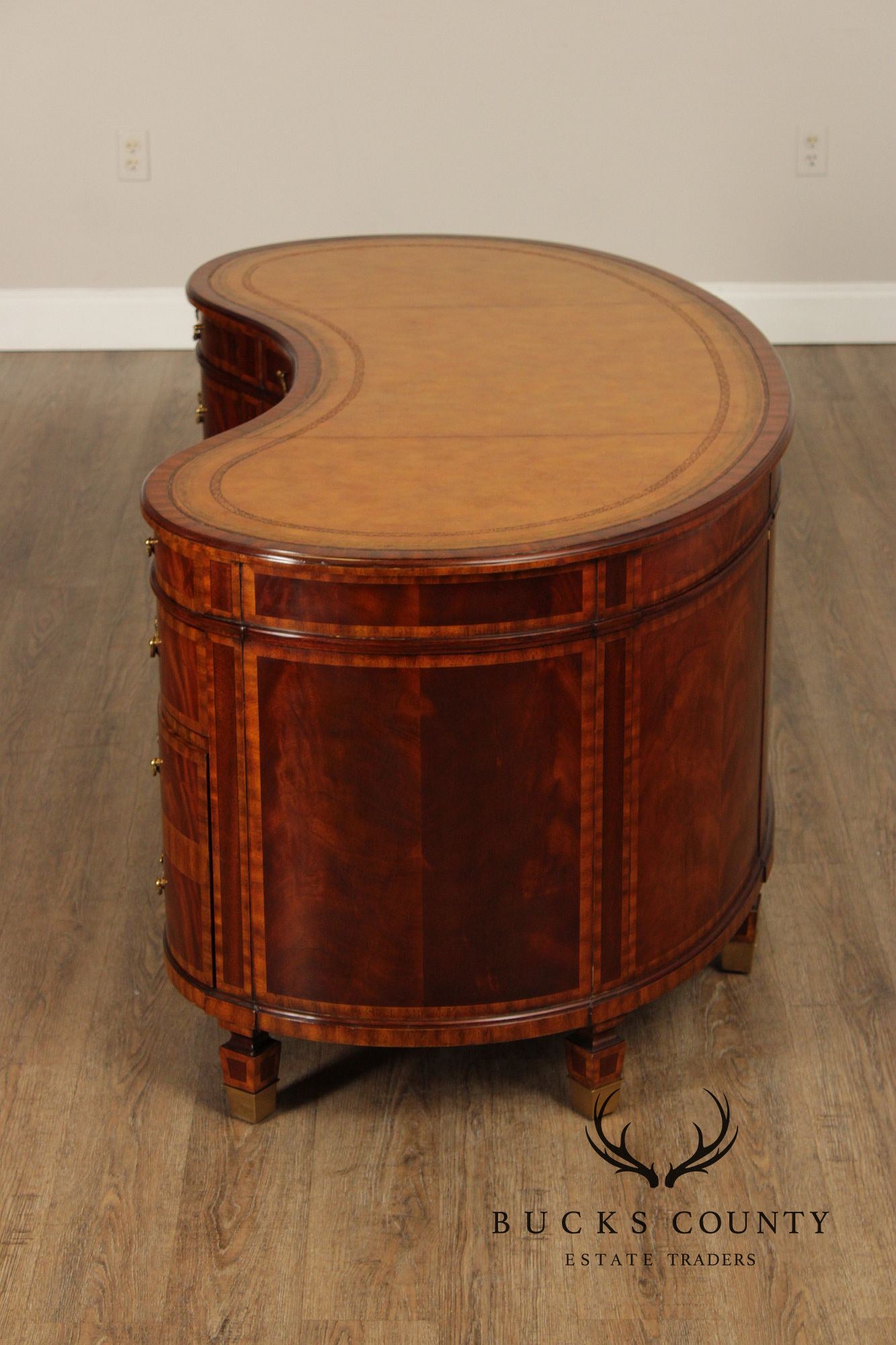 Maitland Smith Regency Style Mahogany Leather Top Kidney Desk