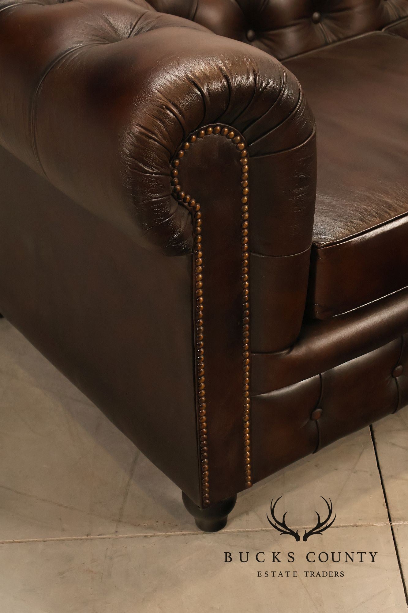 Chesterfield Style 7 Foot Espresso Brown Tufted Leather Sofa