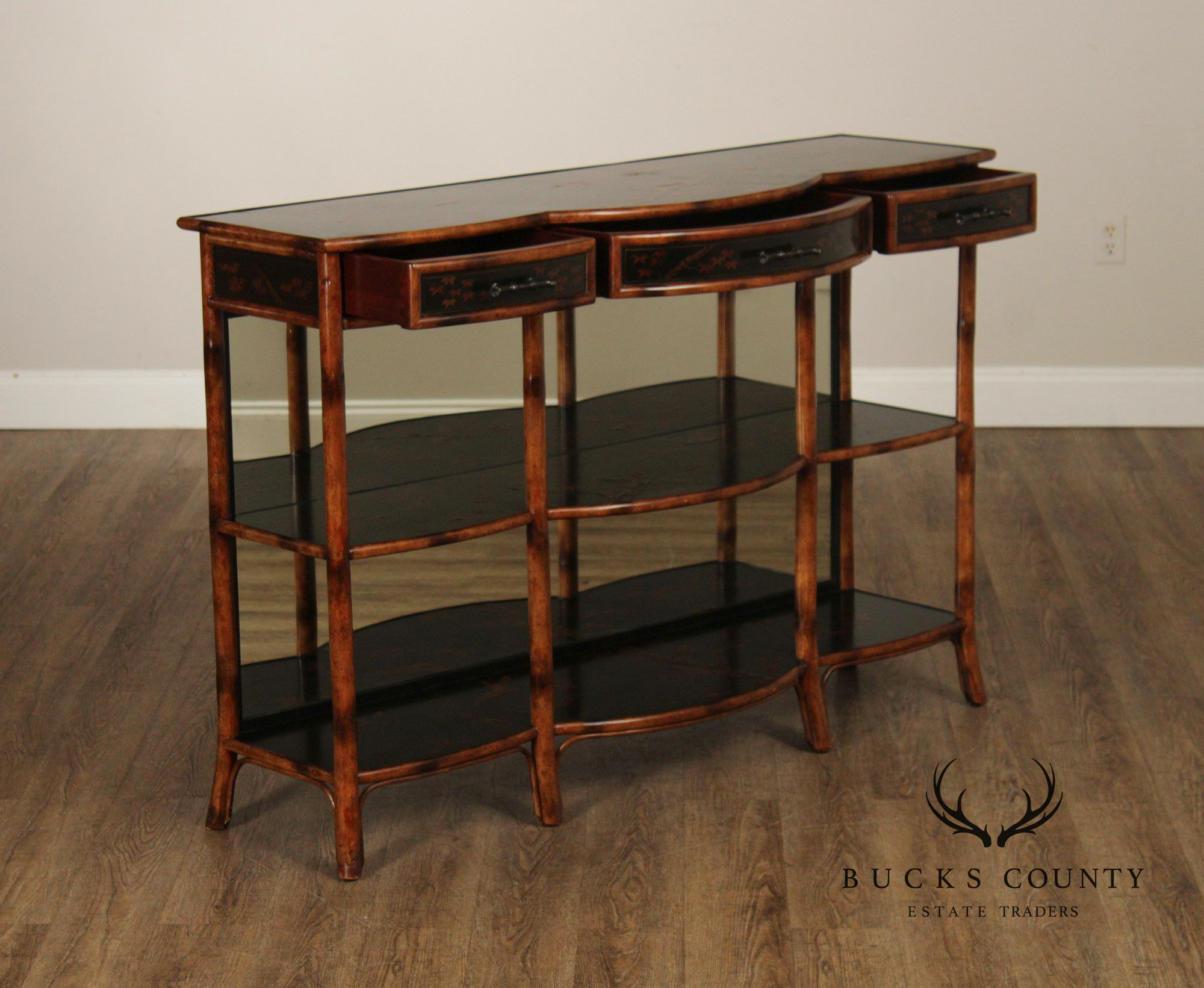 Theodore Alexander Faux Bamboo Three-Tier Console