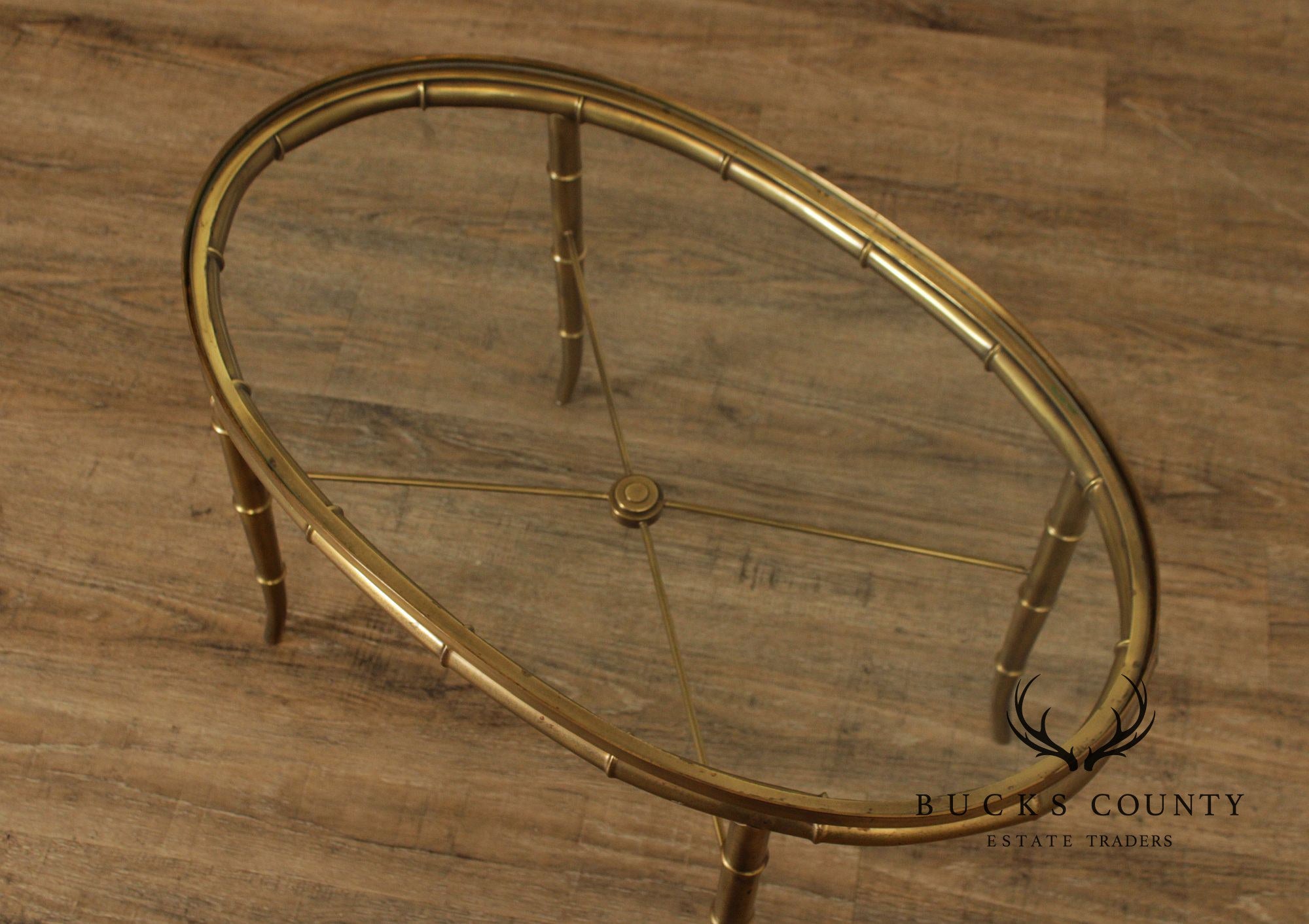 Mastercraft Italian Brass Faux Bamboo Oval Coffee Table With Glass Top