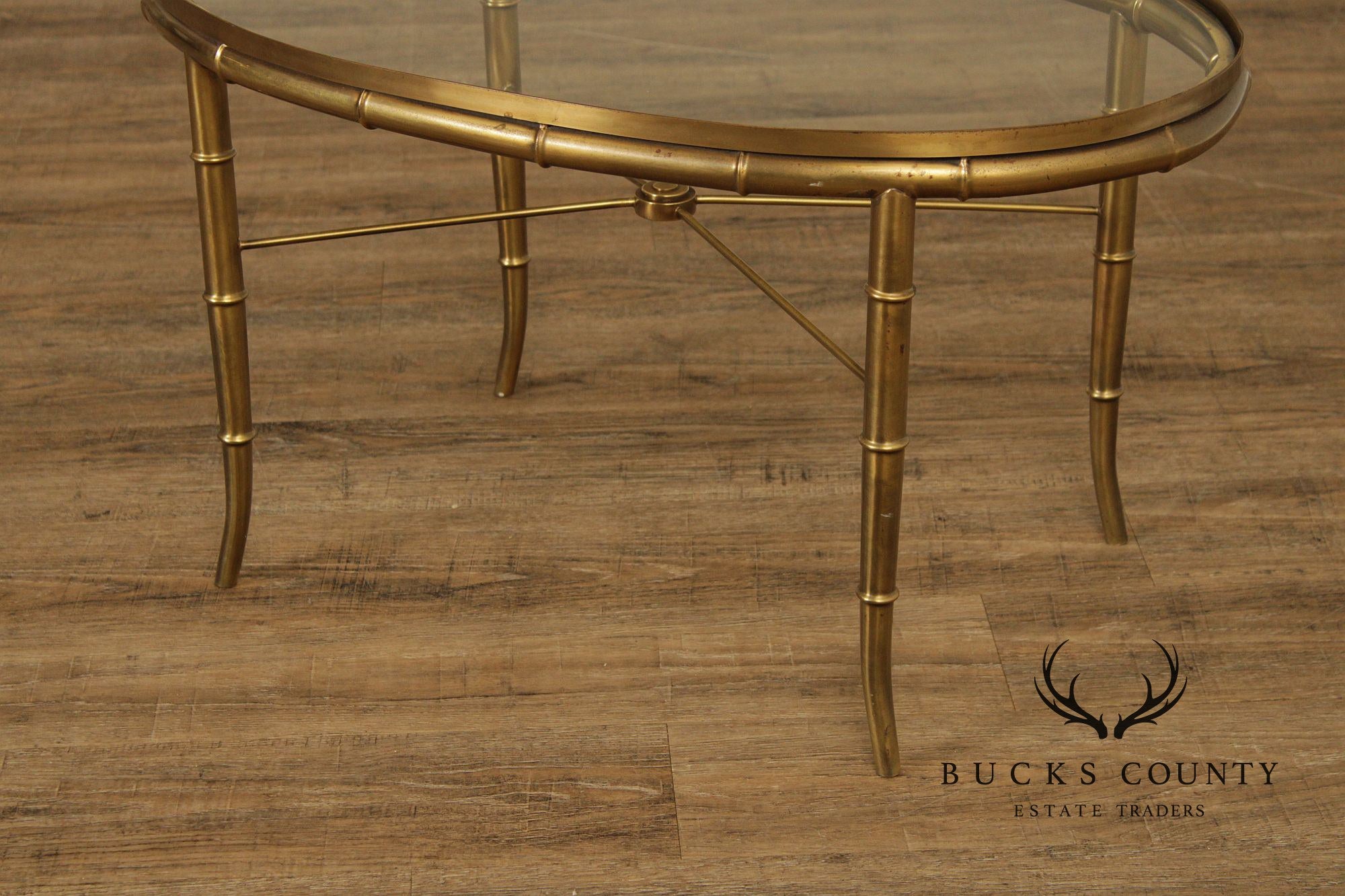 Mastercraft Italian Brass Faux Bamboo Oval Coffee Table With Glass Top
