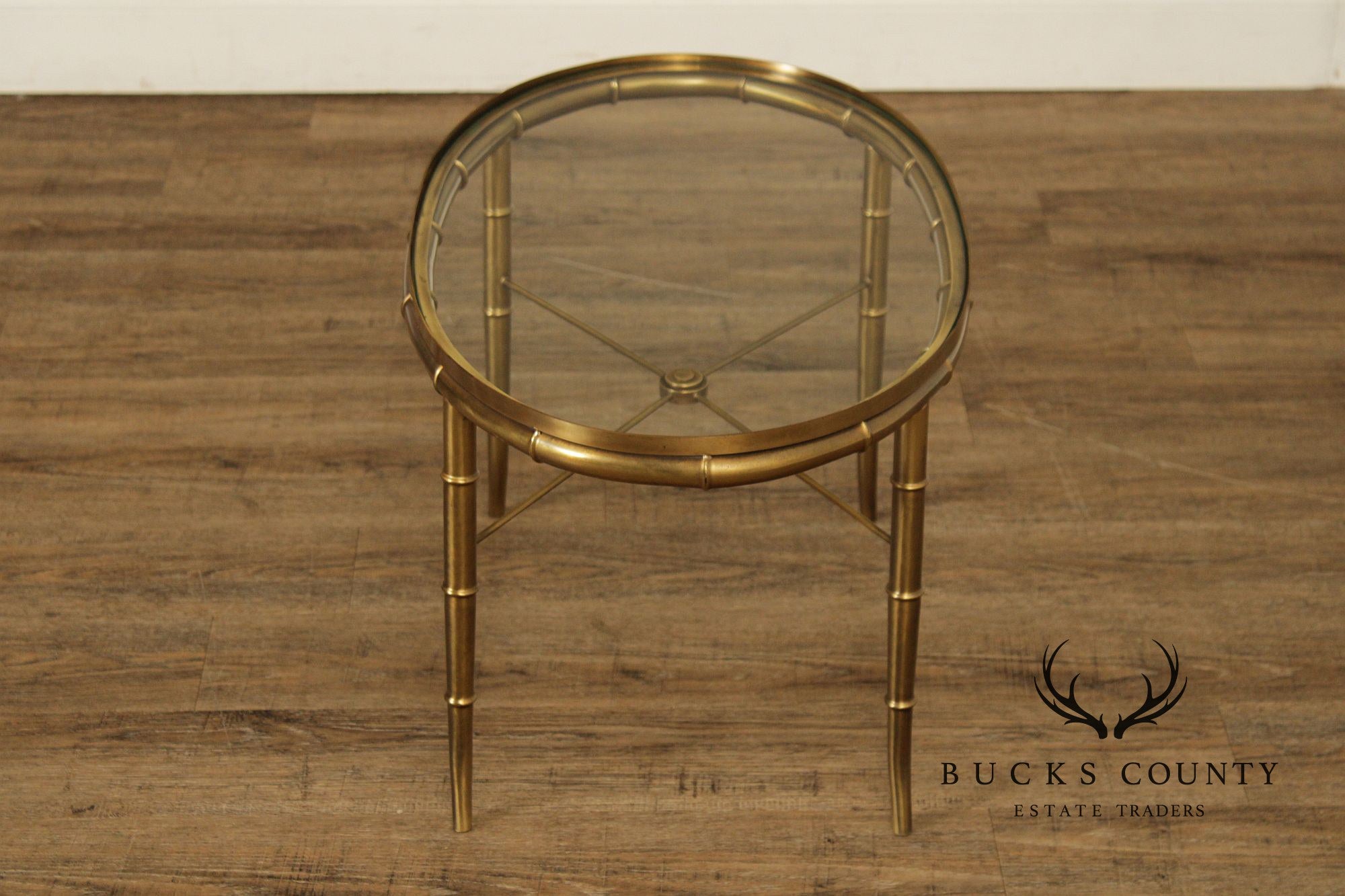 Mastercraft Italian Brass Faux Bamboo Oval Coffee Table With Glass Top