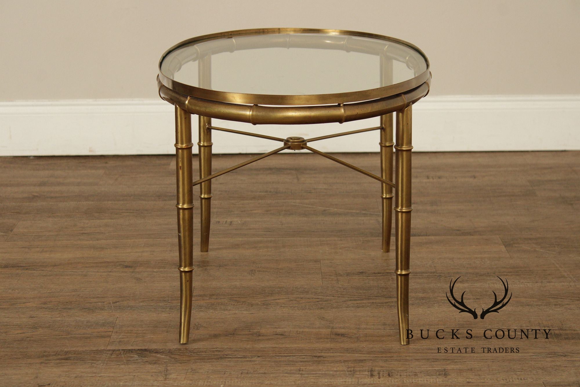 Mastercraft Italian Brass Faux Bamboo Oval Coffee Table With Glass Top
