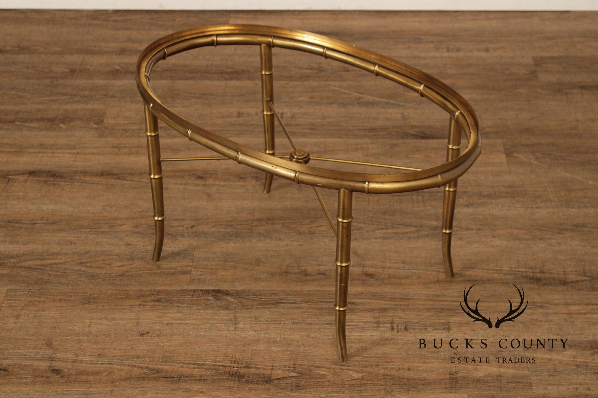 Mastercraft Italian Brass Faux Bamboo Oval Coffee Table With Glass Top