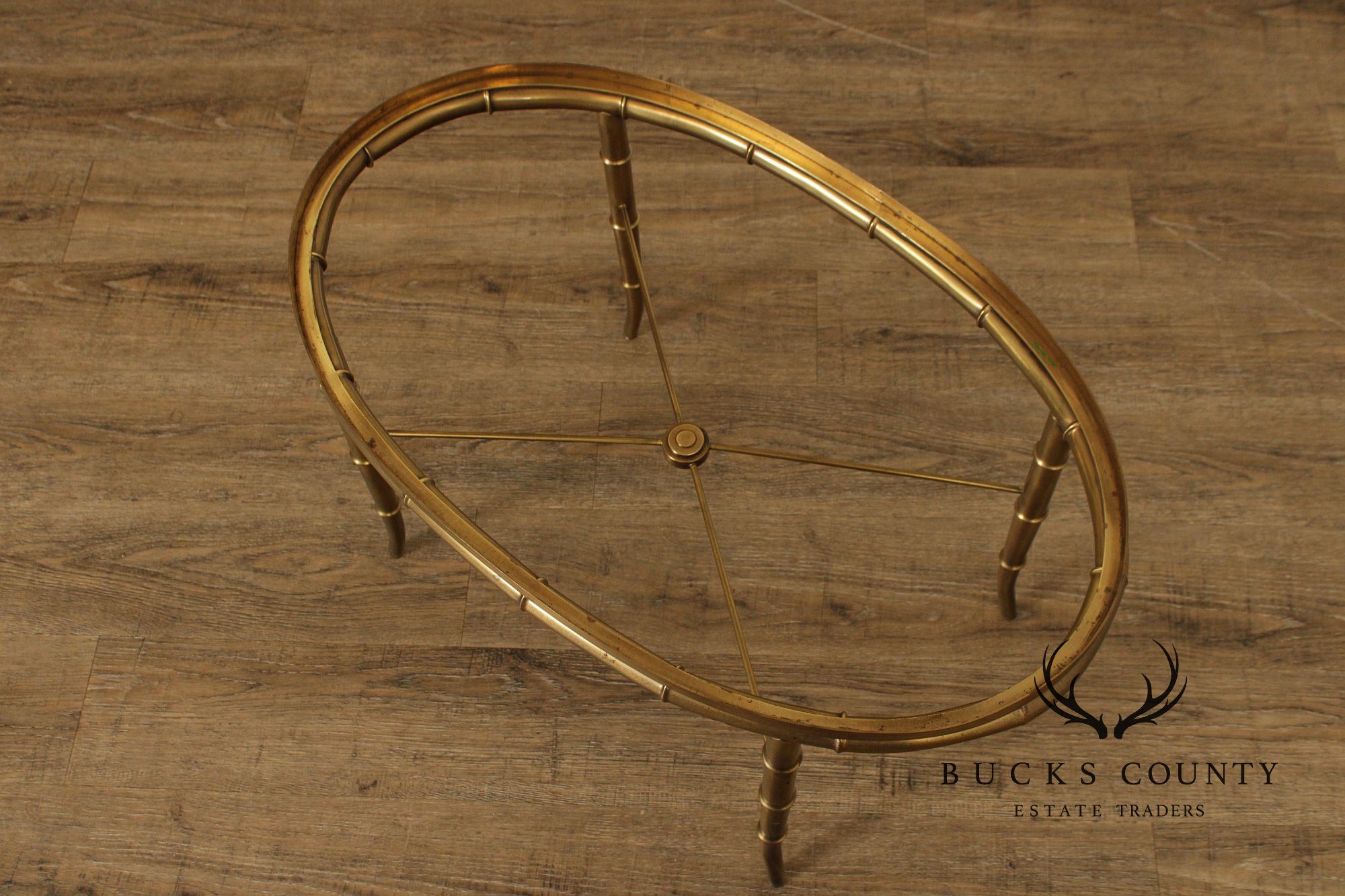 Mastercraft Italian Brass Faux Bamboo Oval Coffee Table With Glass Top