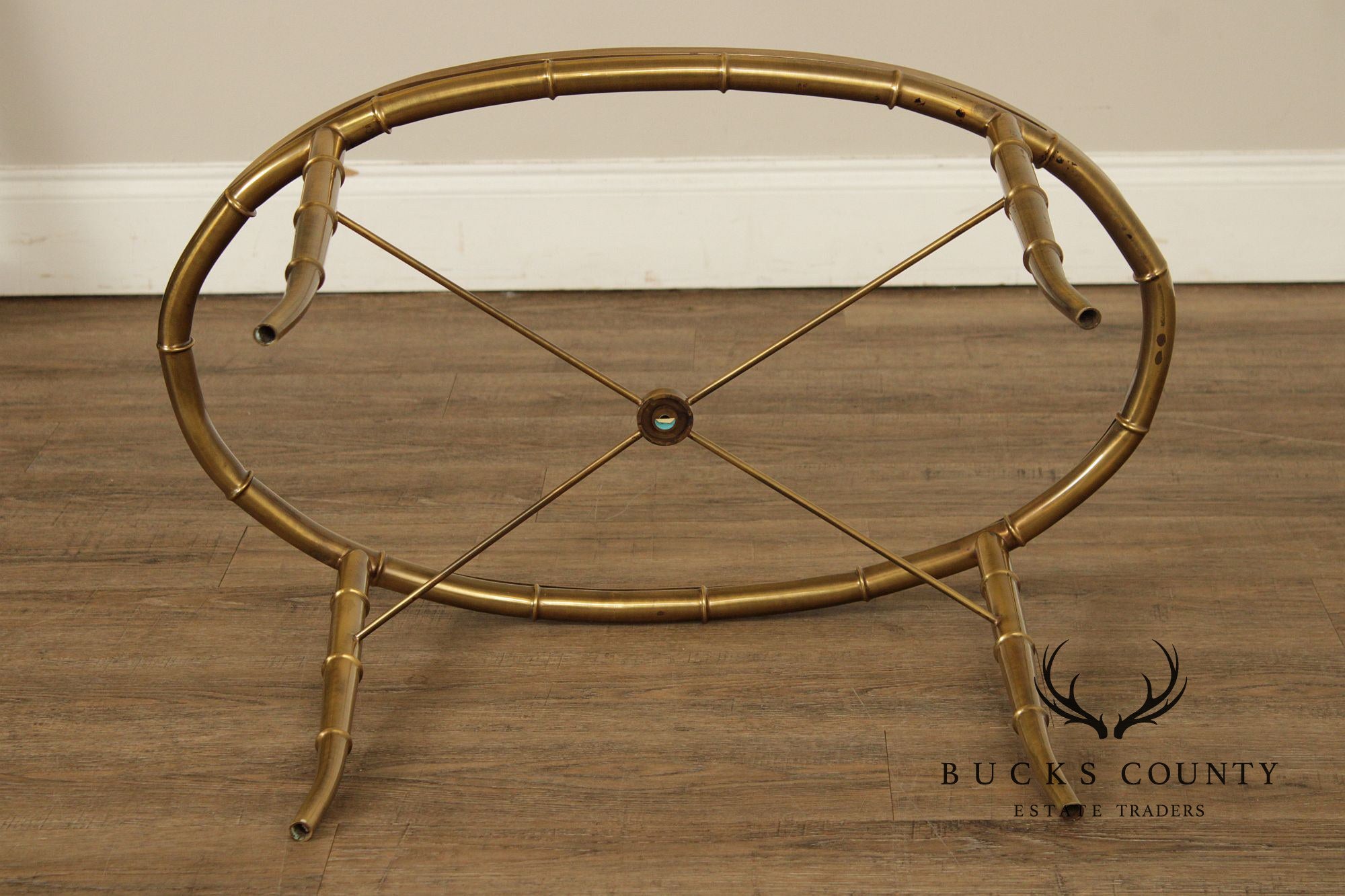 Mastercraft Italian Brass Faux Bamboo Oval Coffee Table With Glass Top