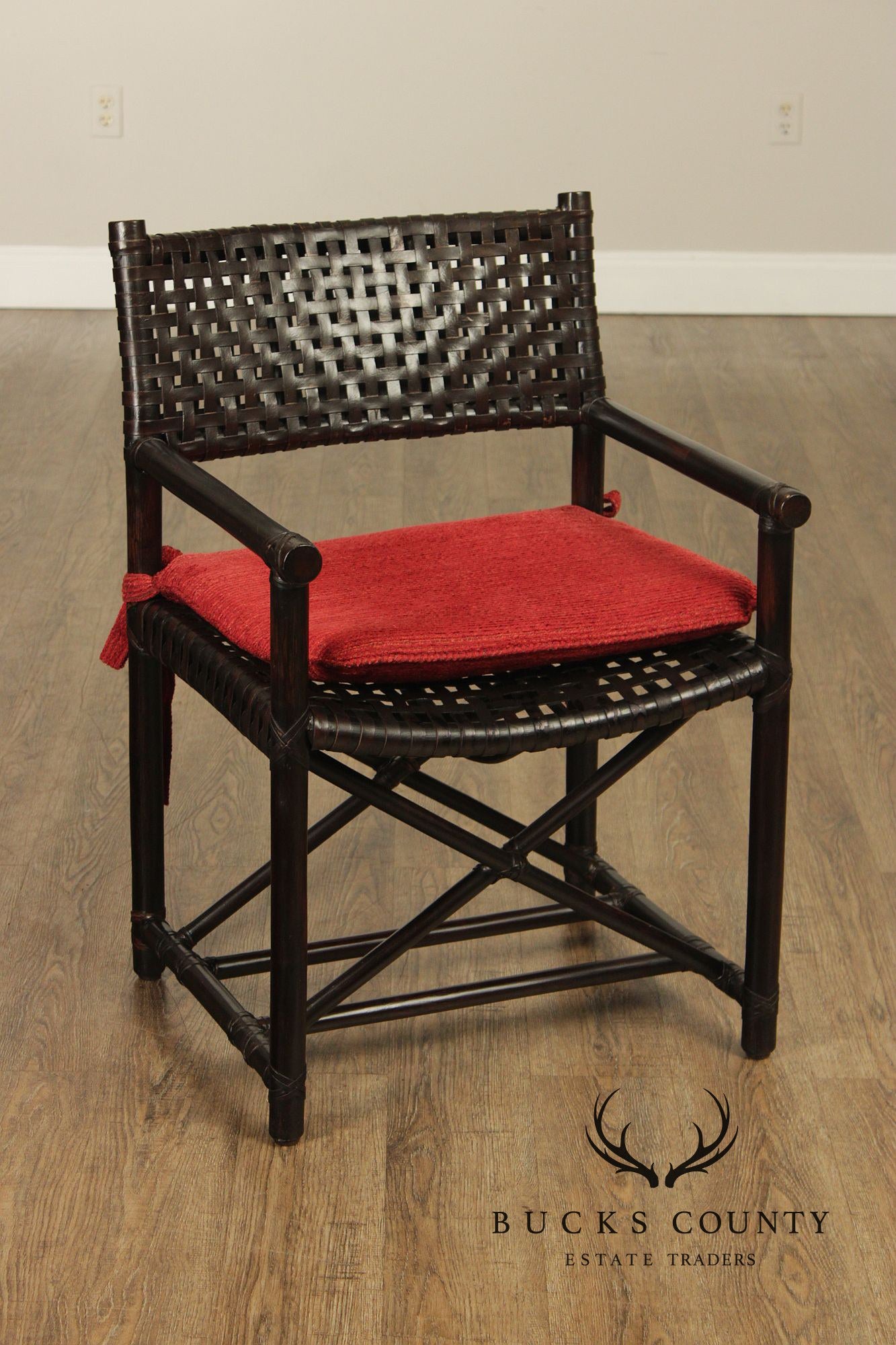 McGuire of San Francisco Set of Seven Rattan And Leather Strap Armchairs
