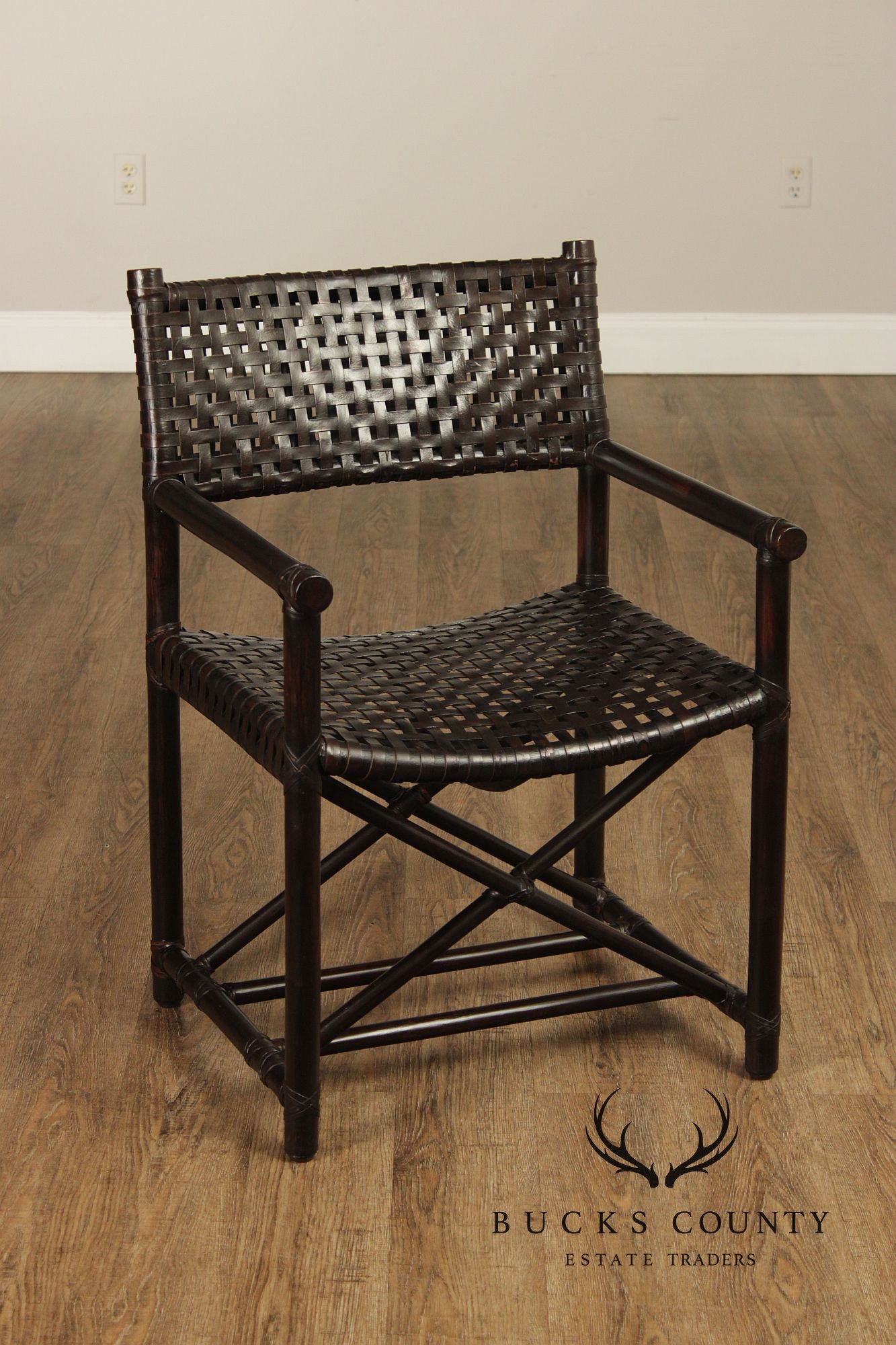 McGuire of San Francisco Set of Seven Rattan And Leather Strap Armchairs