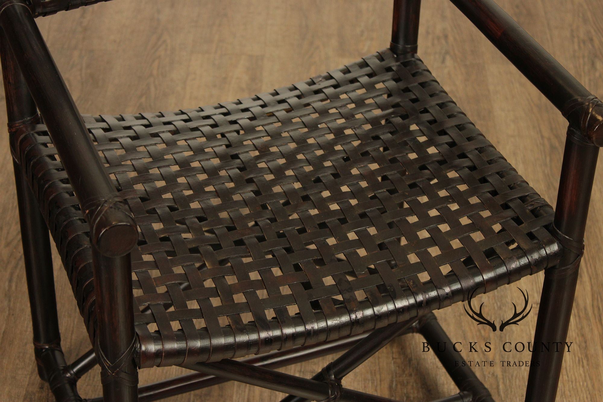 McGuire of San Francisco Set of Seven Rattan And Leather Strap Armchairs