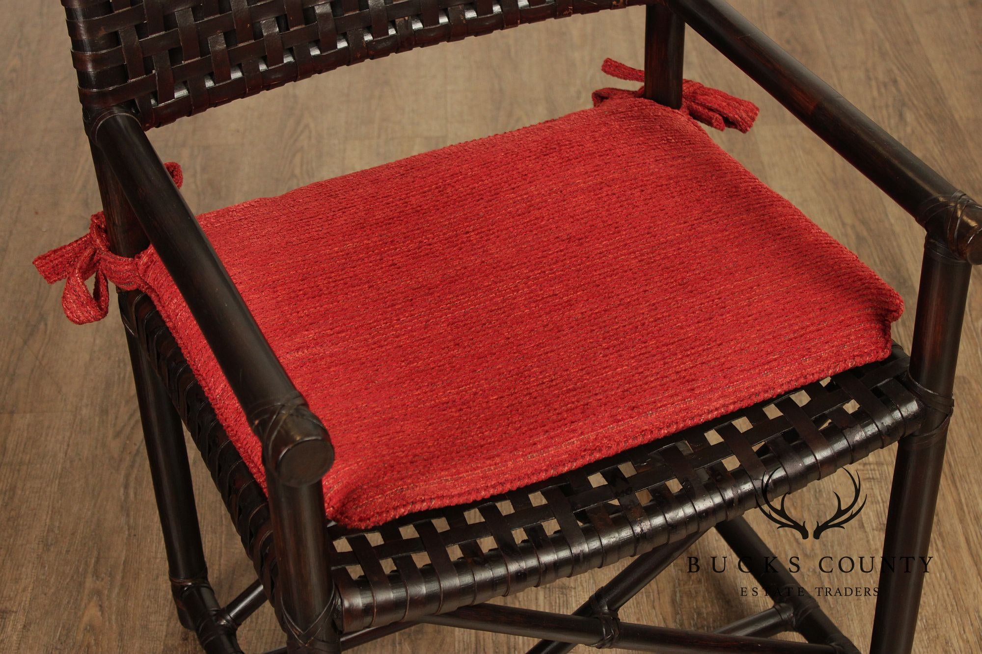McGuire of San Francisco Set of Seven Rattan And Leather Strap Armchairs