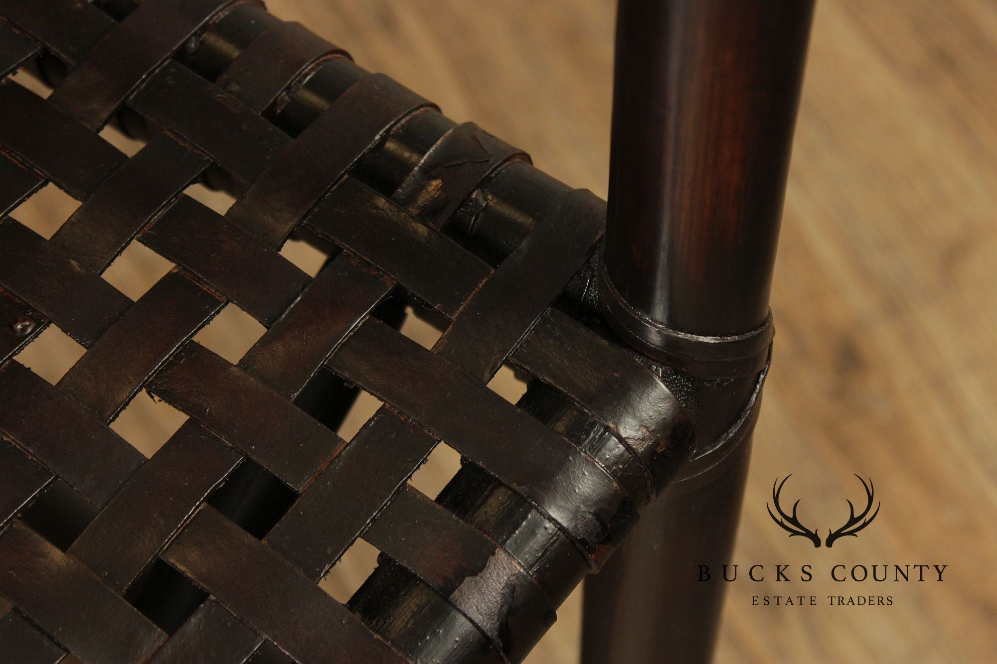 McGuire of San Francisco Set of Seven Rattan And Leather Strap Armchairs