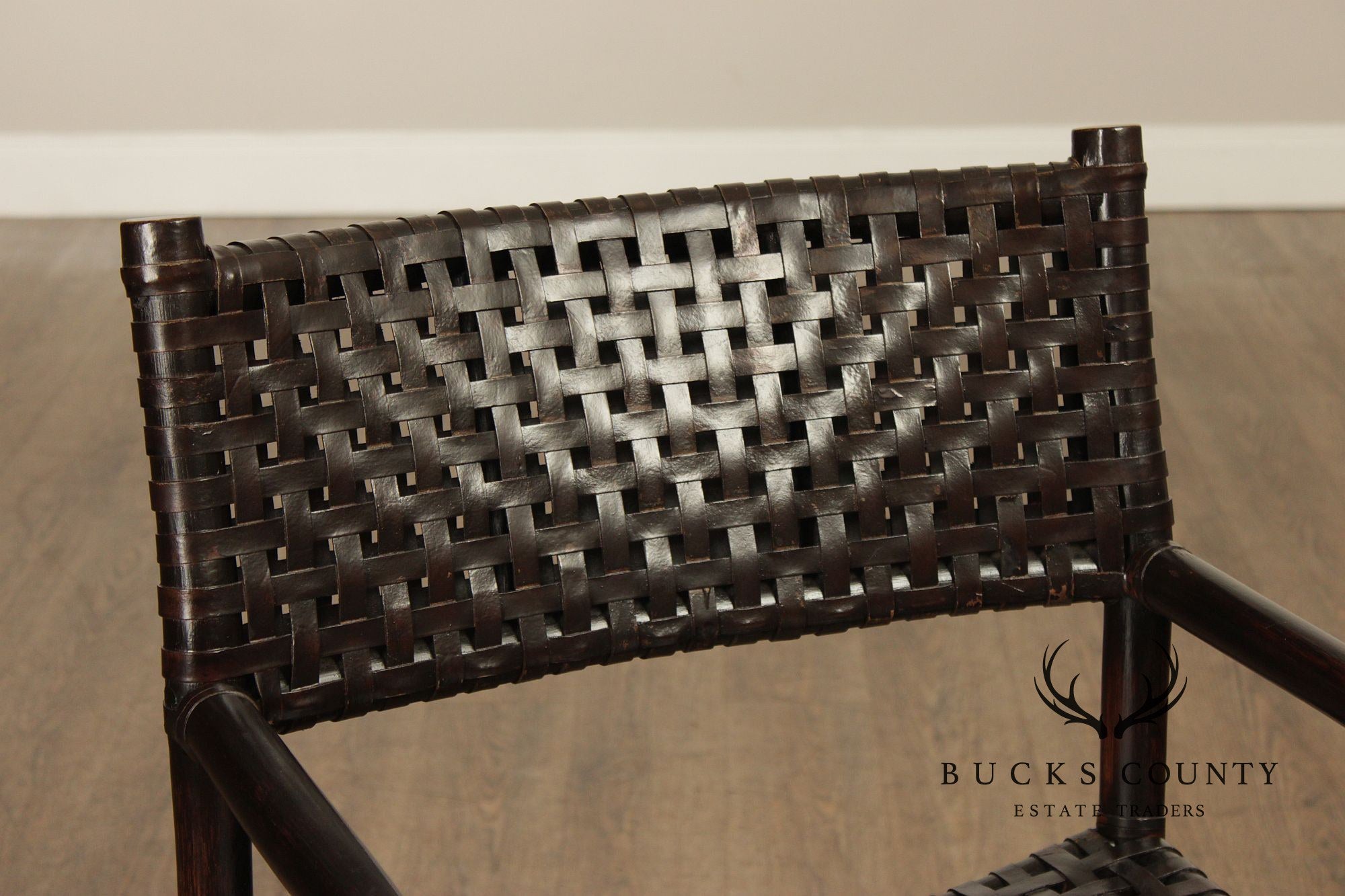 McGuire of San Francisco Set of Seven Rattan And Leather Strap Armchairs