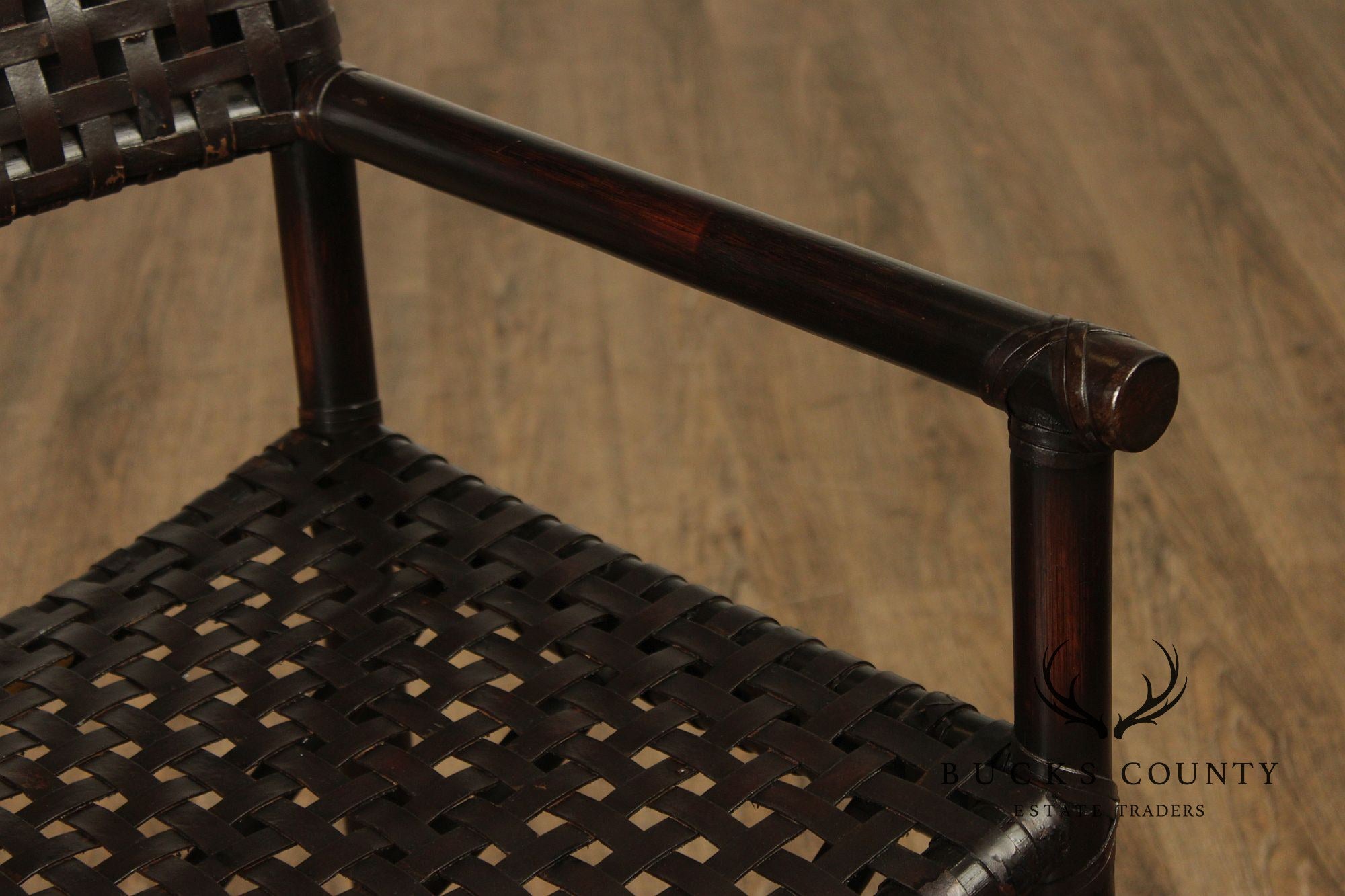 McGuire of San Francisco Set of Seven Rattan And Leather Strap Armchairs