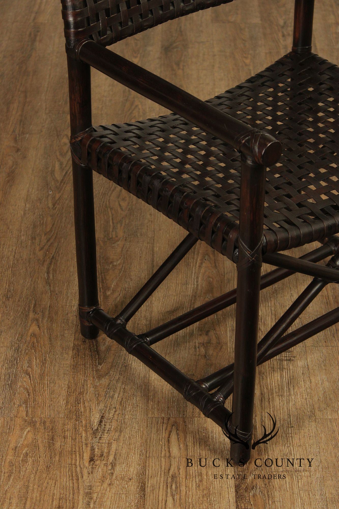 McGuire of San Francisco Set of Seven Rattan And Leather Strap Armchairs