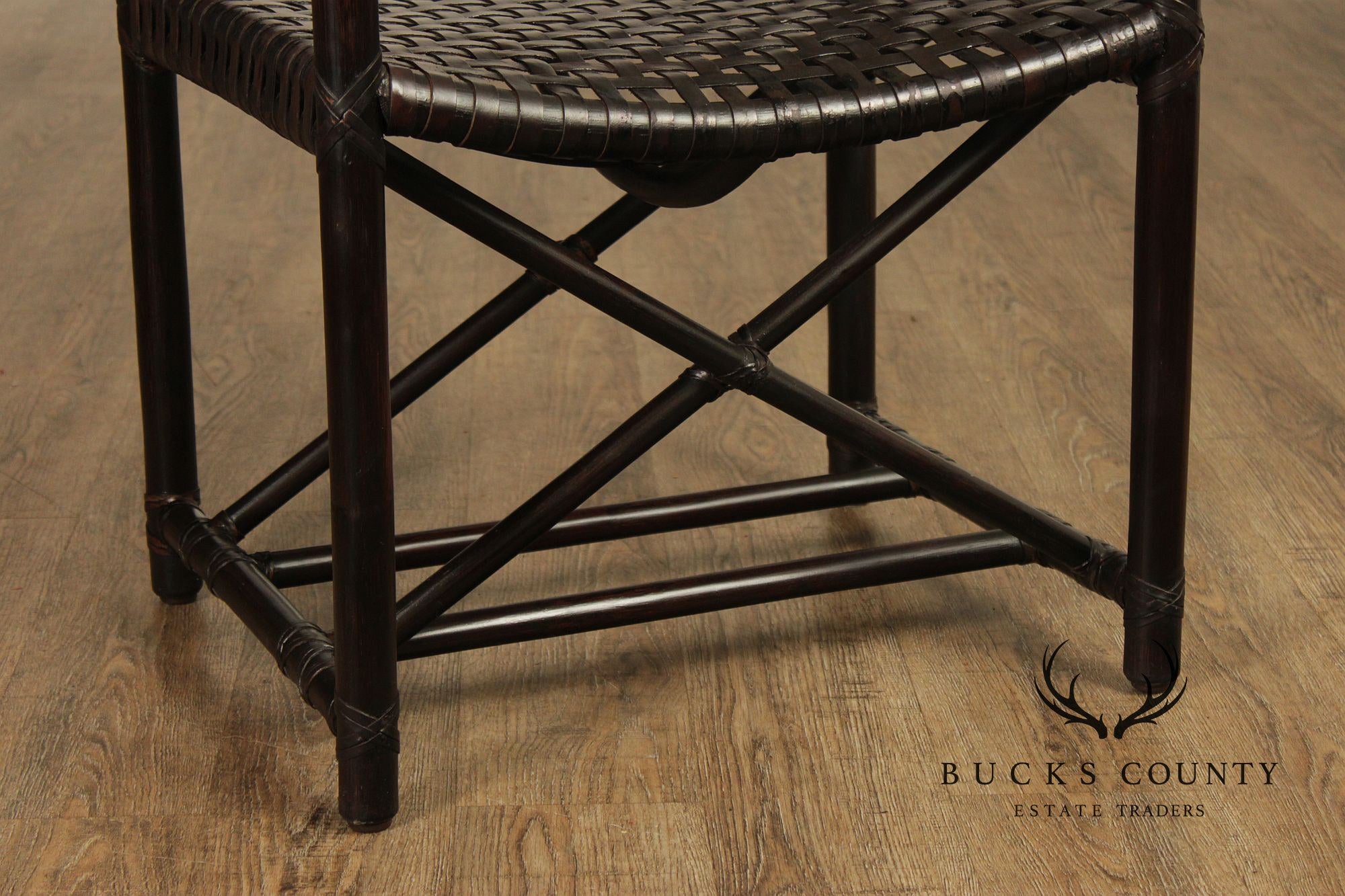 McGuire of San Francisco Set of Seven Rattan And Leather Strap Armchairs