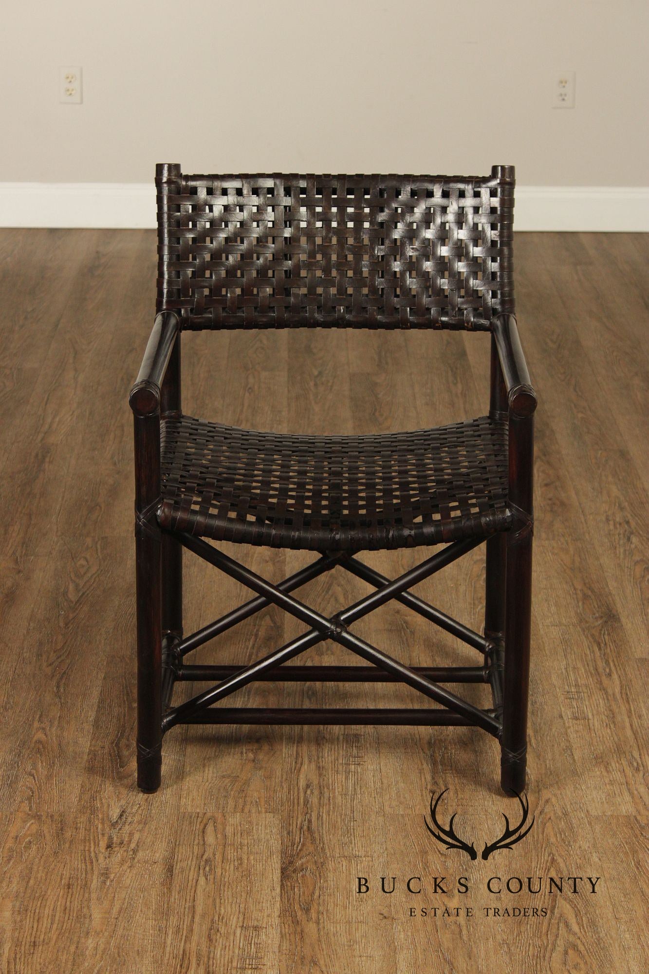McGuire of San Francisco Set of Seven Rattan And Leather Strap Armchairs