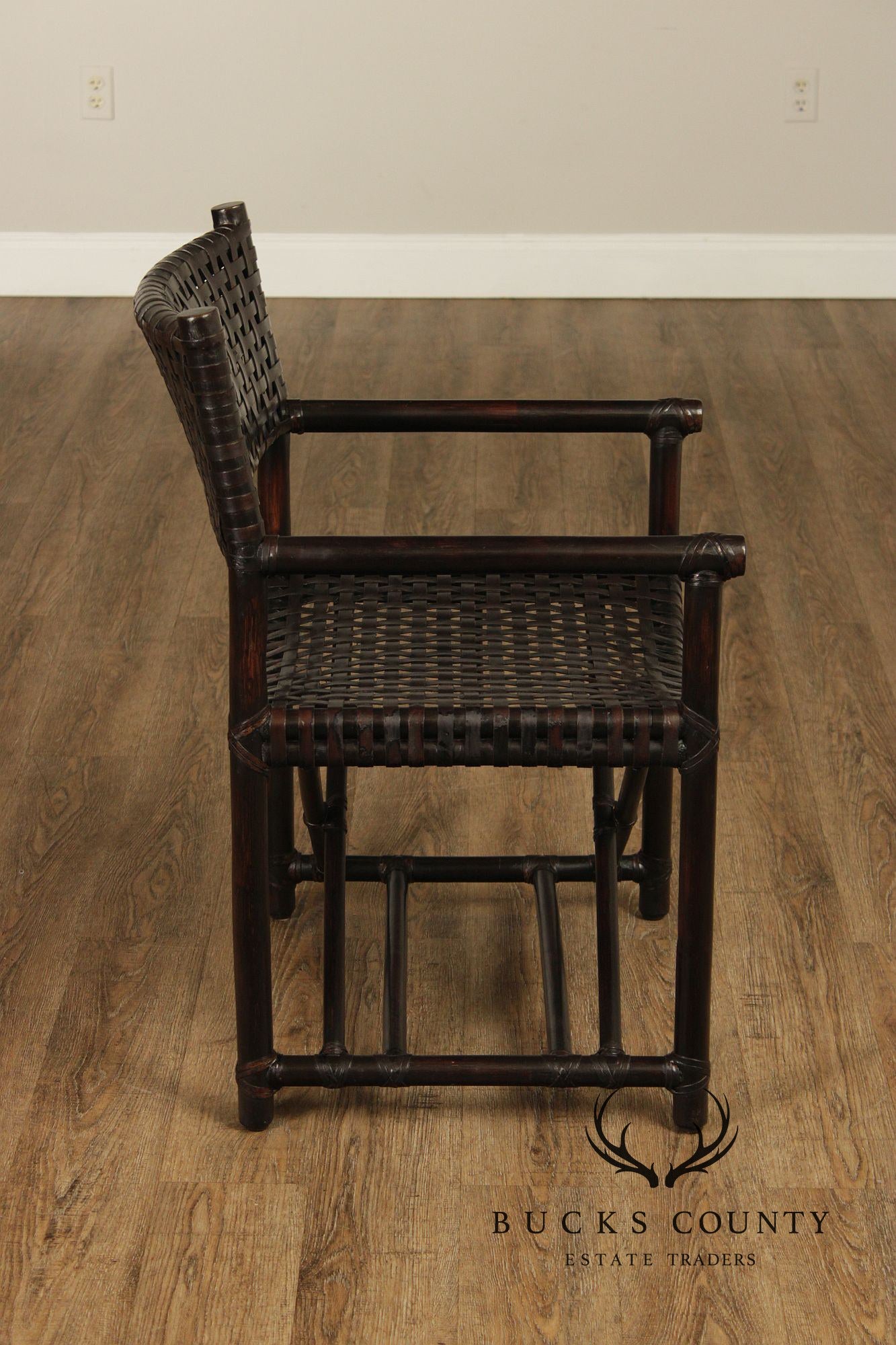 McGuire of San Francisco Set of Seven Rattan And Leather Strap Armchairs