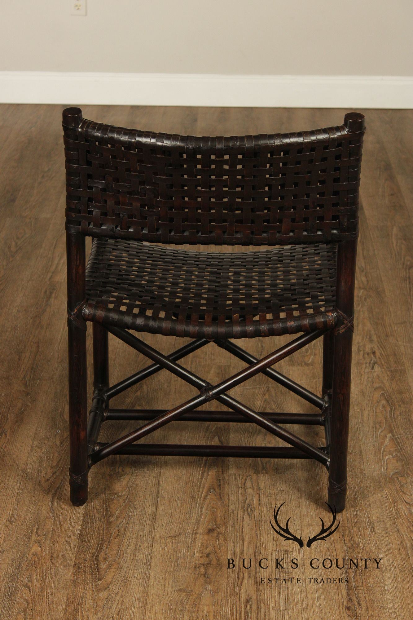 McGuire of San Francisco Set of Seven Rattan And Leather Strap Armchairs