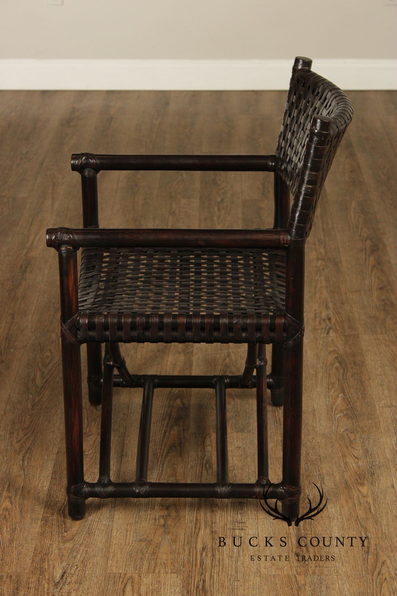 McGuire of San Francisco Set of Seven Rattan And Leather Strap Armchairs