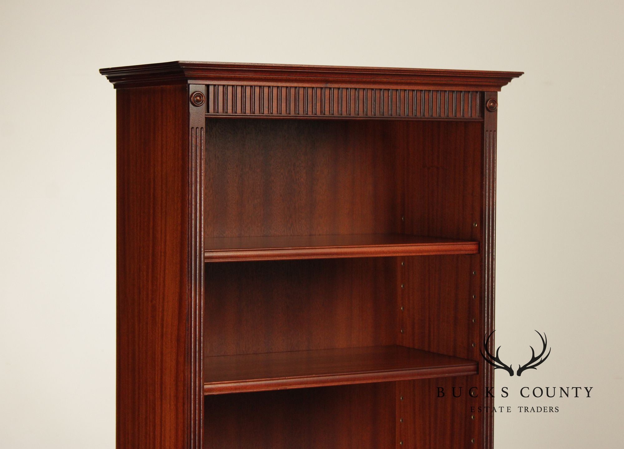 English Traditional Mahogany Tall Open Bookcase With Adjustable Shelves