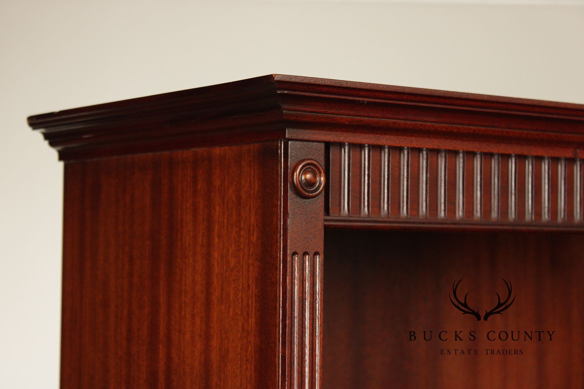 English Traditional Mahogany Tall Open Bookcase With Adjustable Shelves