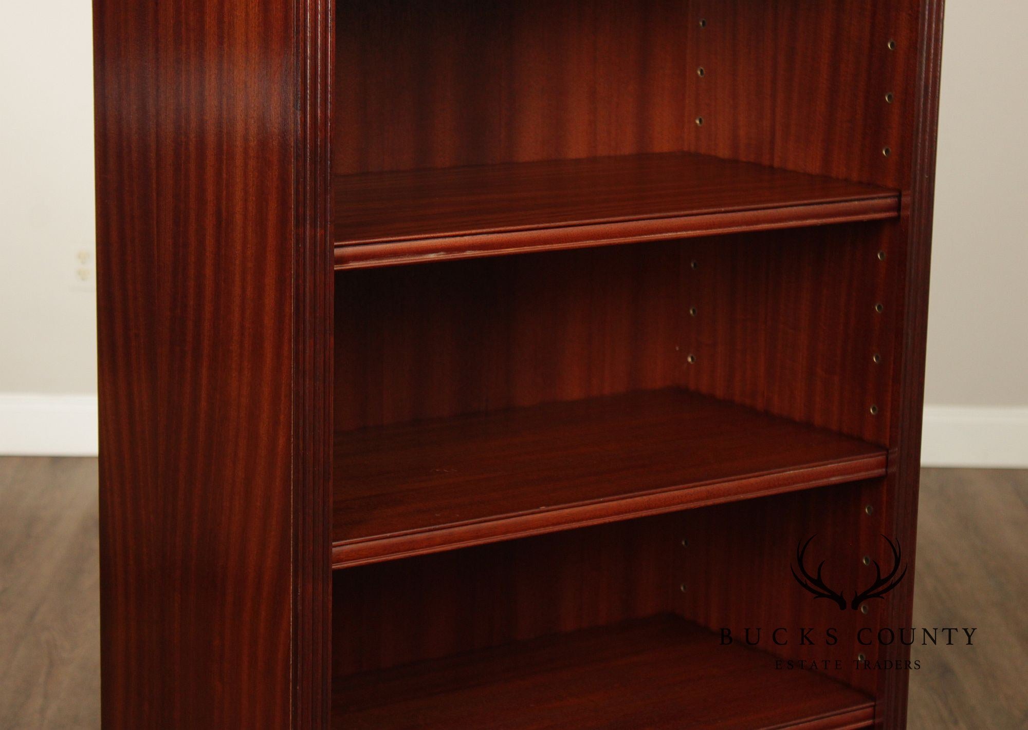 English Traditional Mahogany Tall Open Bookcase With Adjustable Shelves