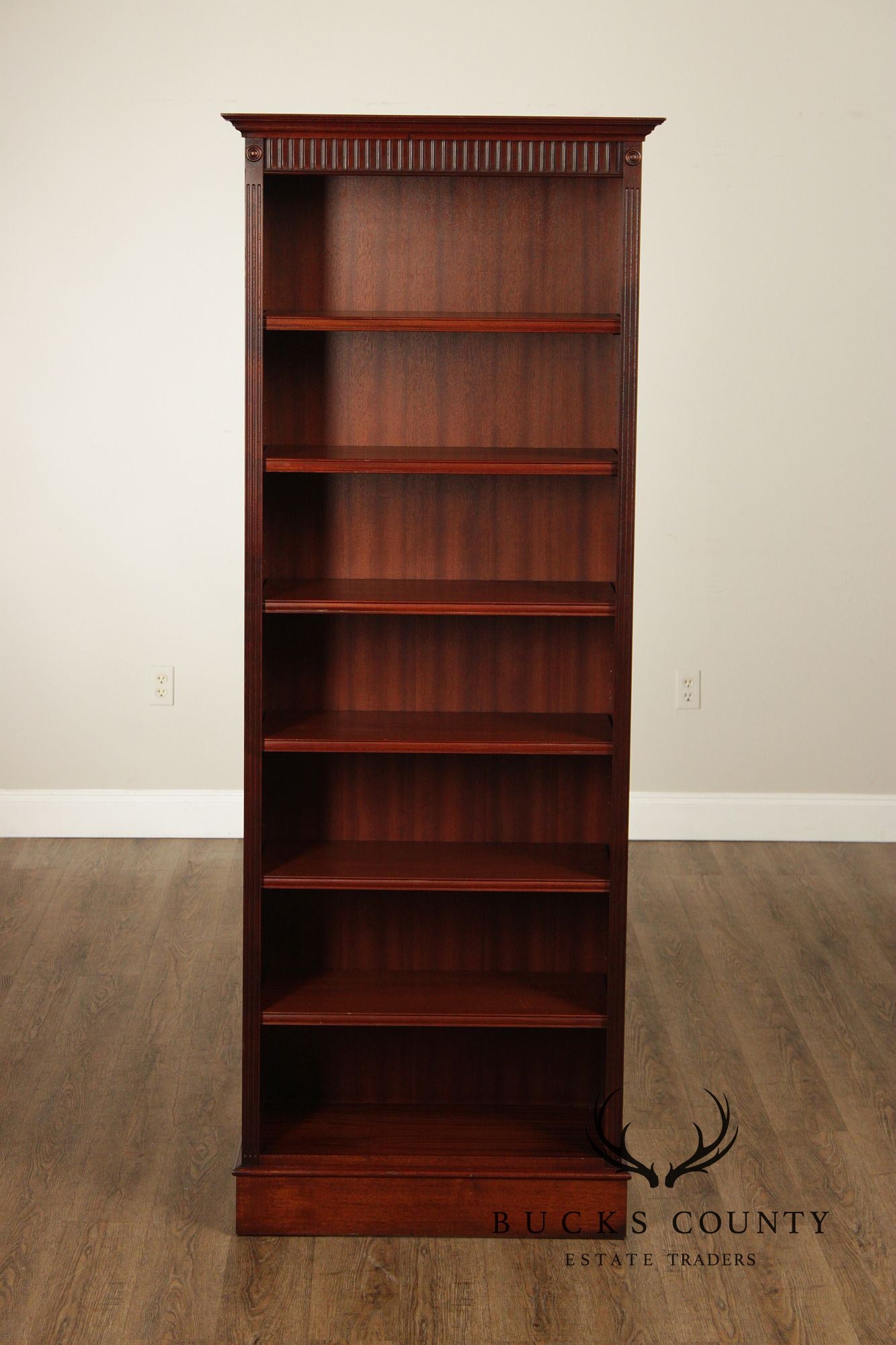 English Traditional Mahogany Tall Open Bookcase With Adjustable Shelves
