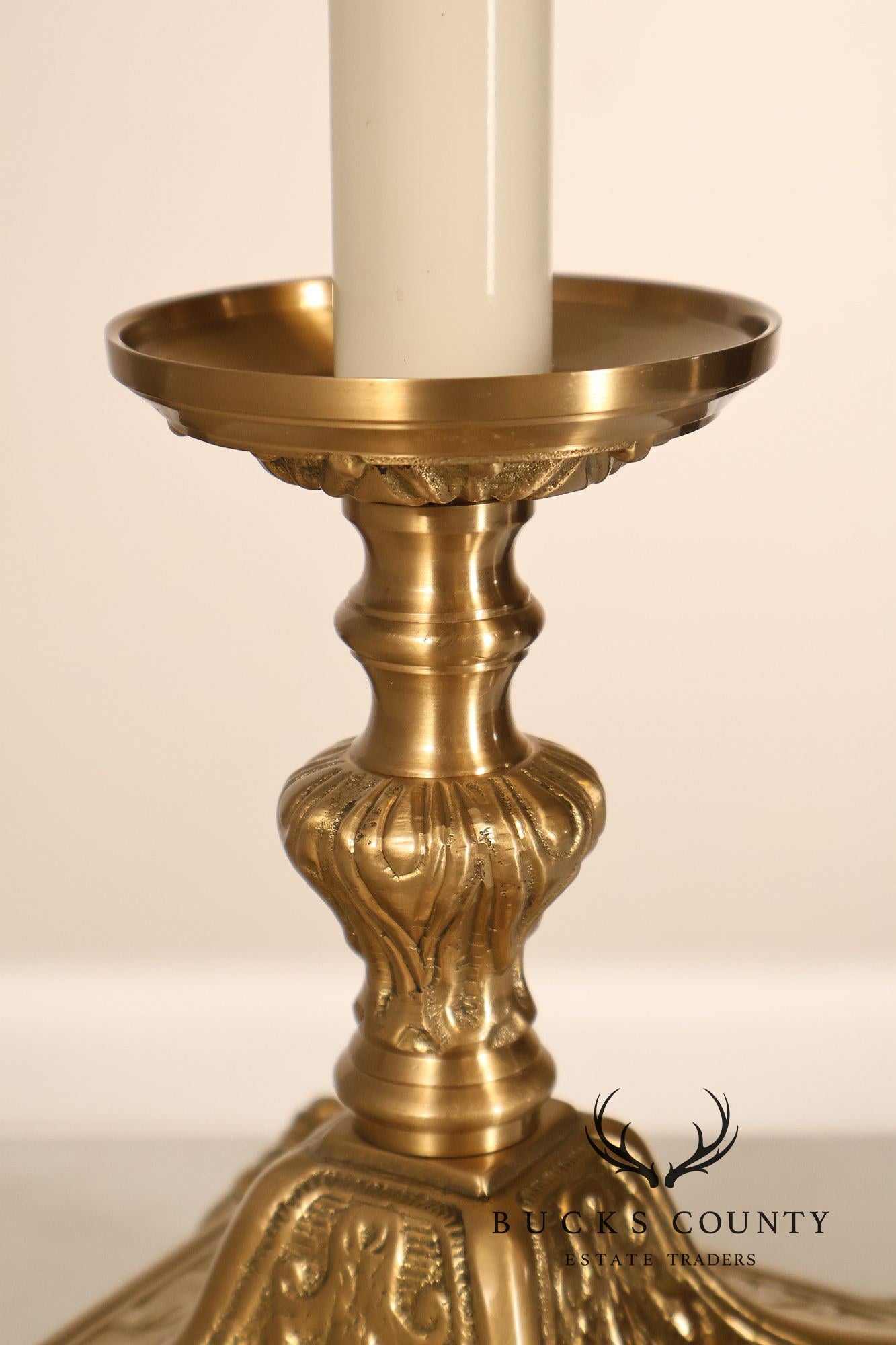 Wildwood Pair of Brass Tall Candlestick Table Lamps
