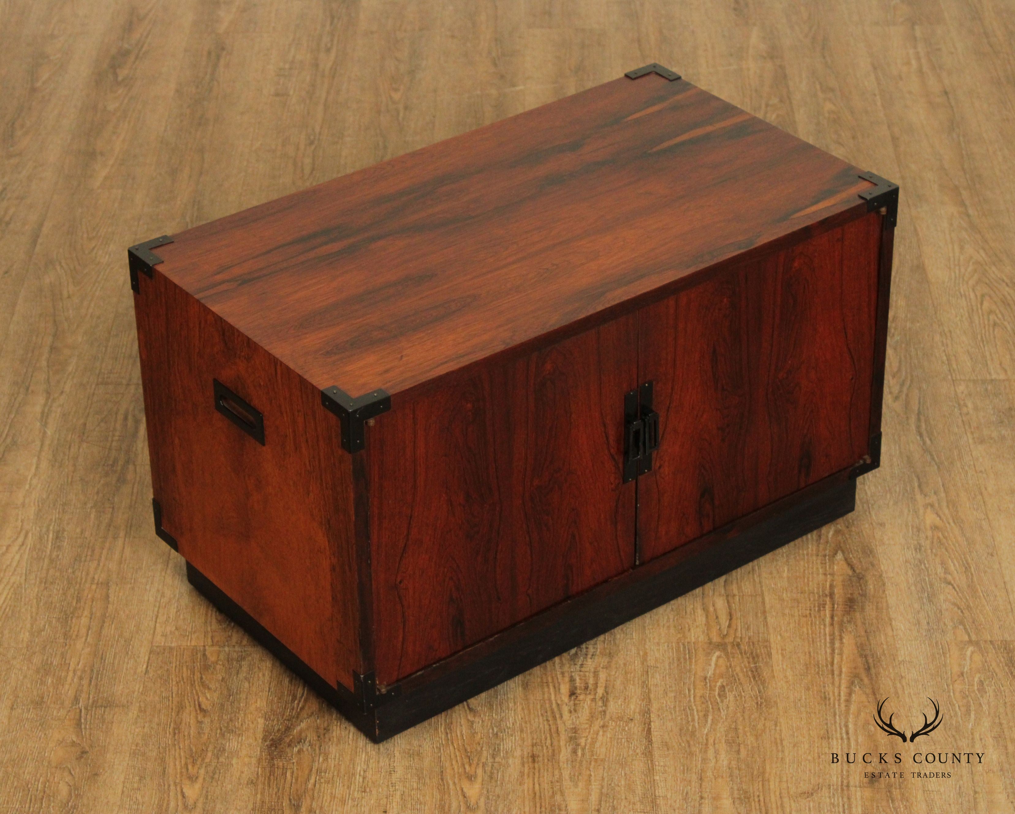 Mid Century Campaign Style Two-Door Rosewood Cabinet