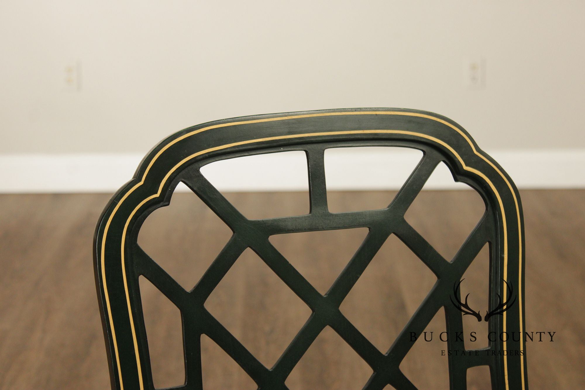 Chinese Chippendale Style Painted Lattice Back Set Of Six Dining Chairs