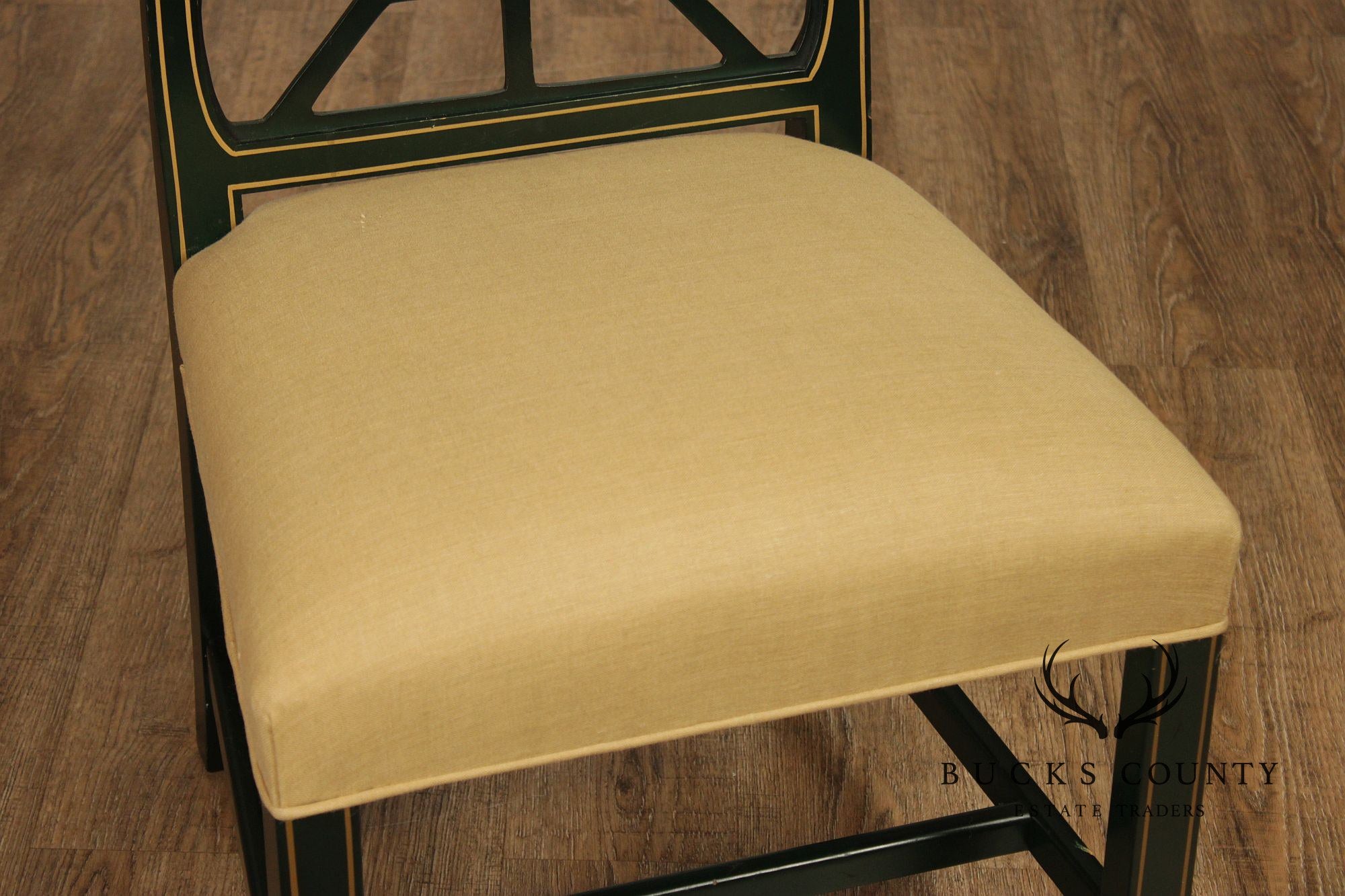Chinese Chippendale Style Painted Lattice Back Set Of Six Dining Chairs