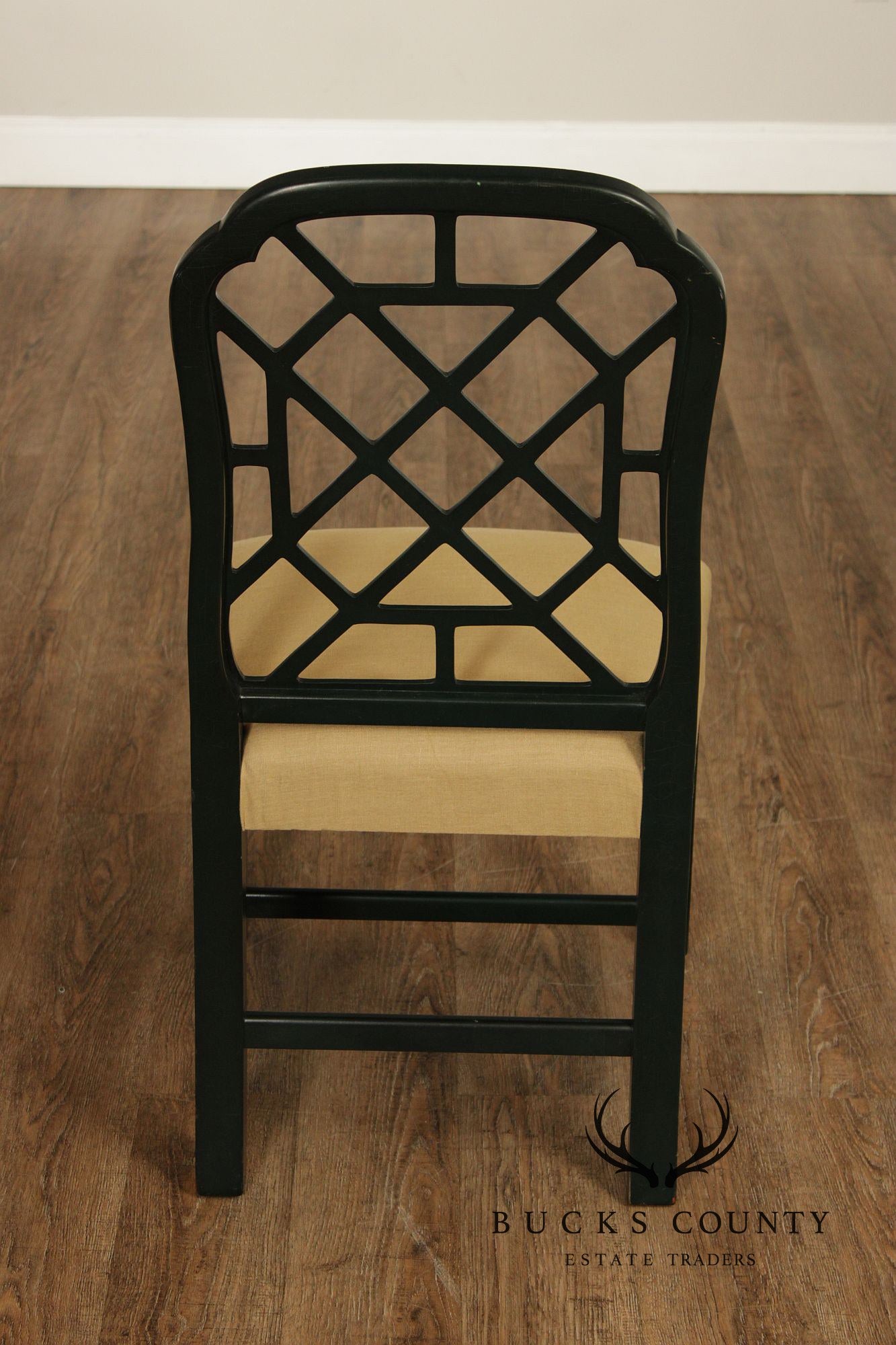 Chinese Chippendale Style Painted Lattice Back Set Of Six Dining Chairs
