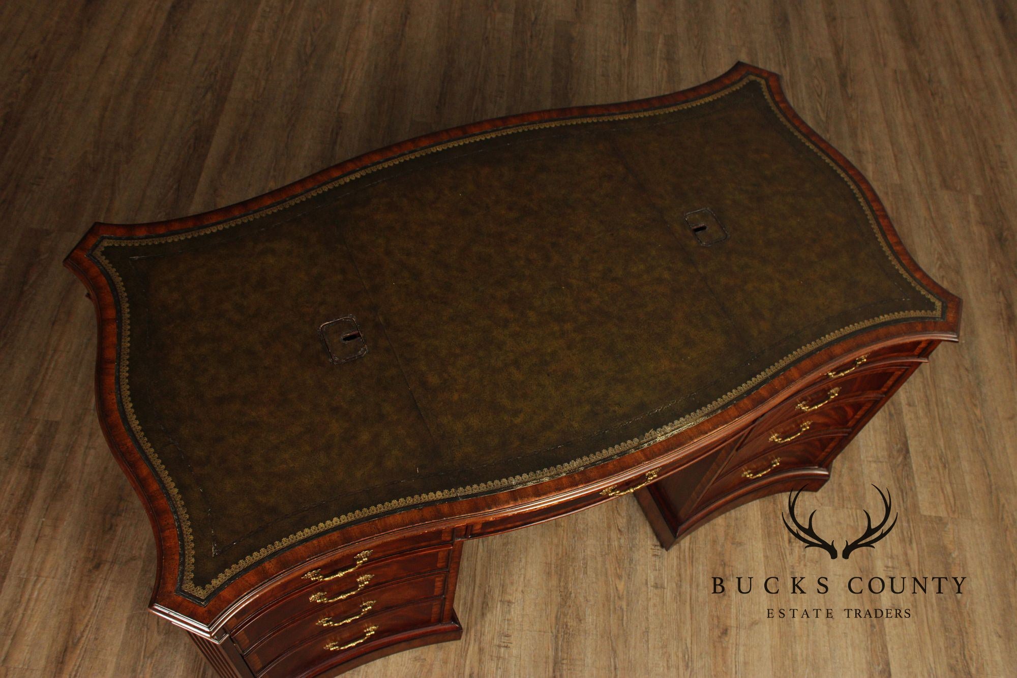 Maitland Smith Georgian Style Leather Top Mahogany Executive Partners Desk