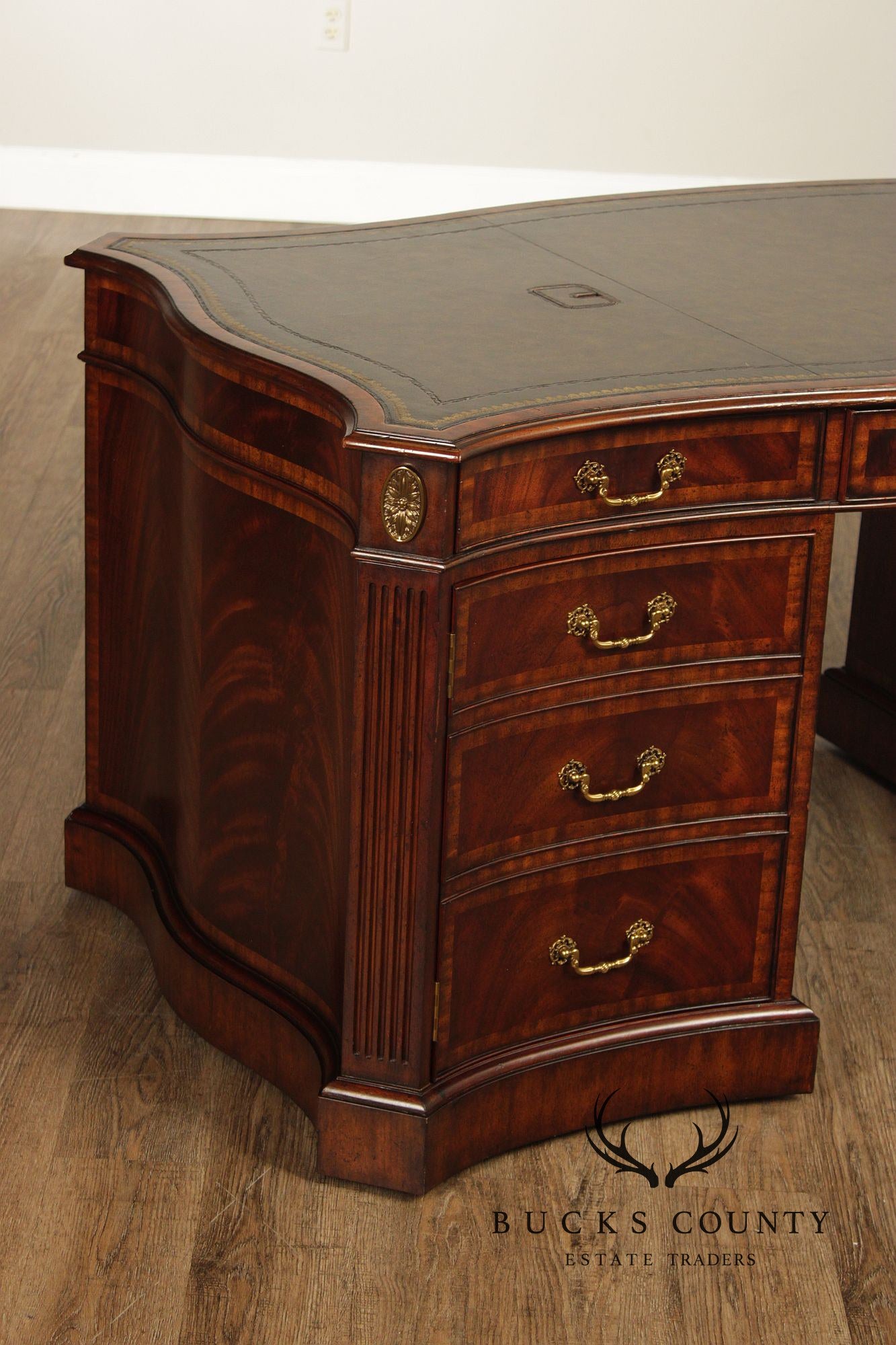 Maitland Smith Georgian Style Leather Top Mahogany Executive Partners Desk