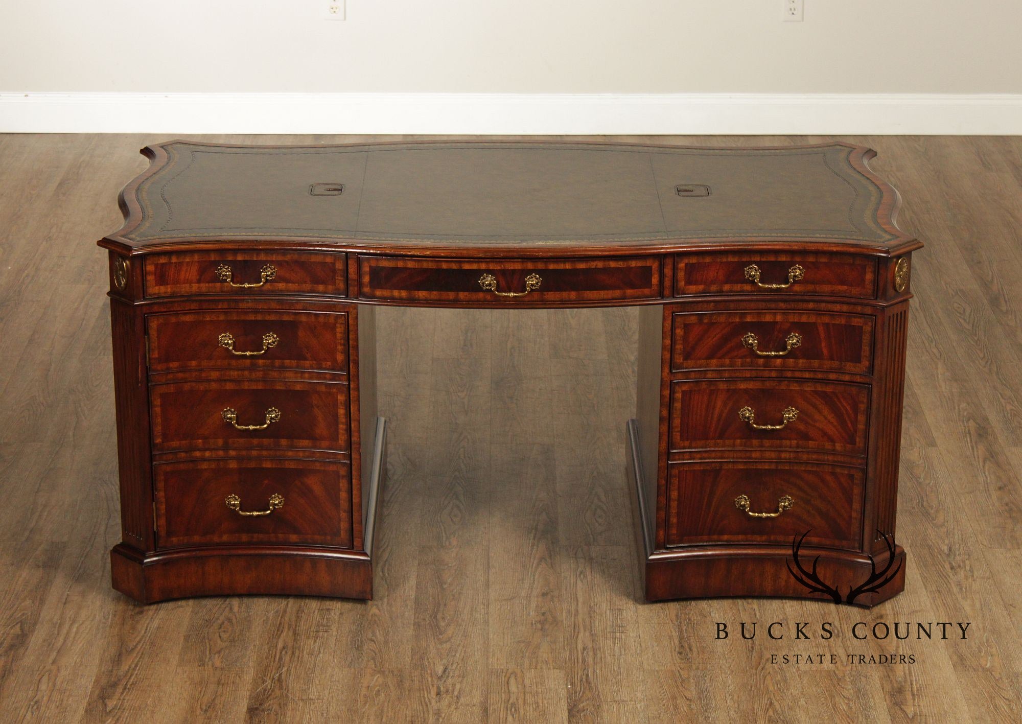 Maitland Smith Georgian Style Leather Top Mahogany Executive Partners Desk