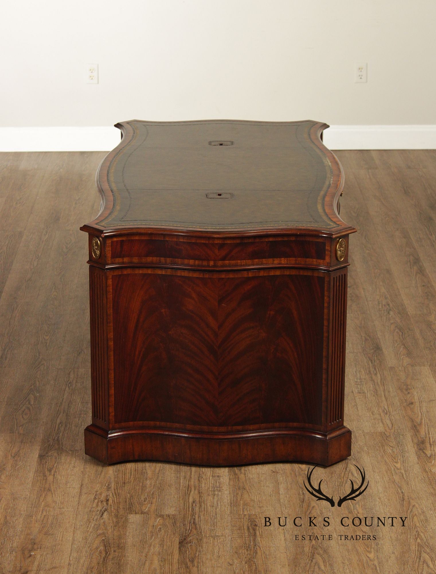 Maitland Smith Georgian Style Leather Top Mahogany Executive Partners Desk