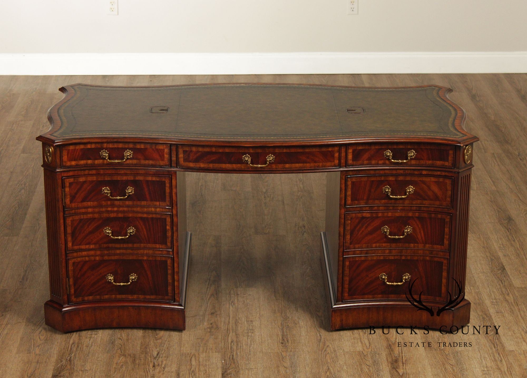 Maitland Smith Georgian Style Leather Top Mahogany Executive Partners Desk