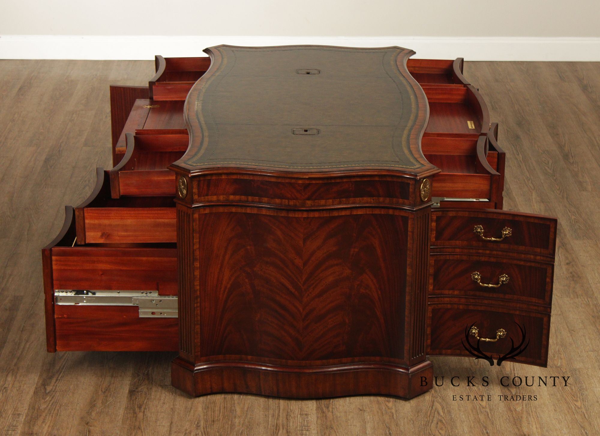 Maitland Smith Georgian Style Leather Top Mahogany Executive Partners Desk