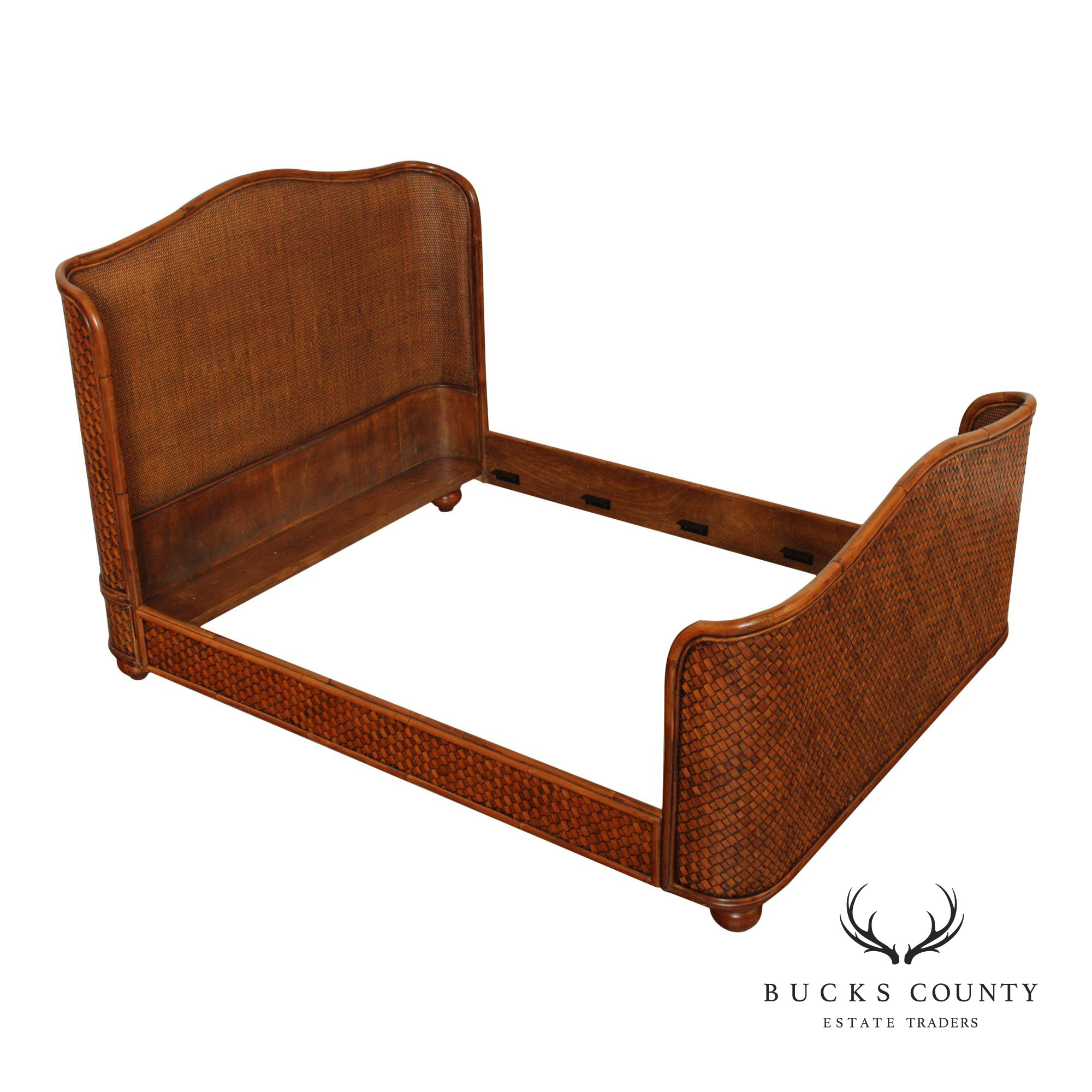 Coastal Style Queen Size Woven Rattan Bed