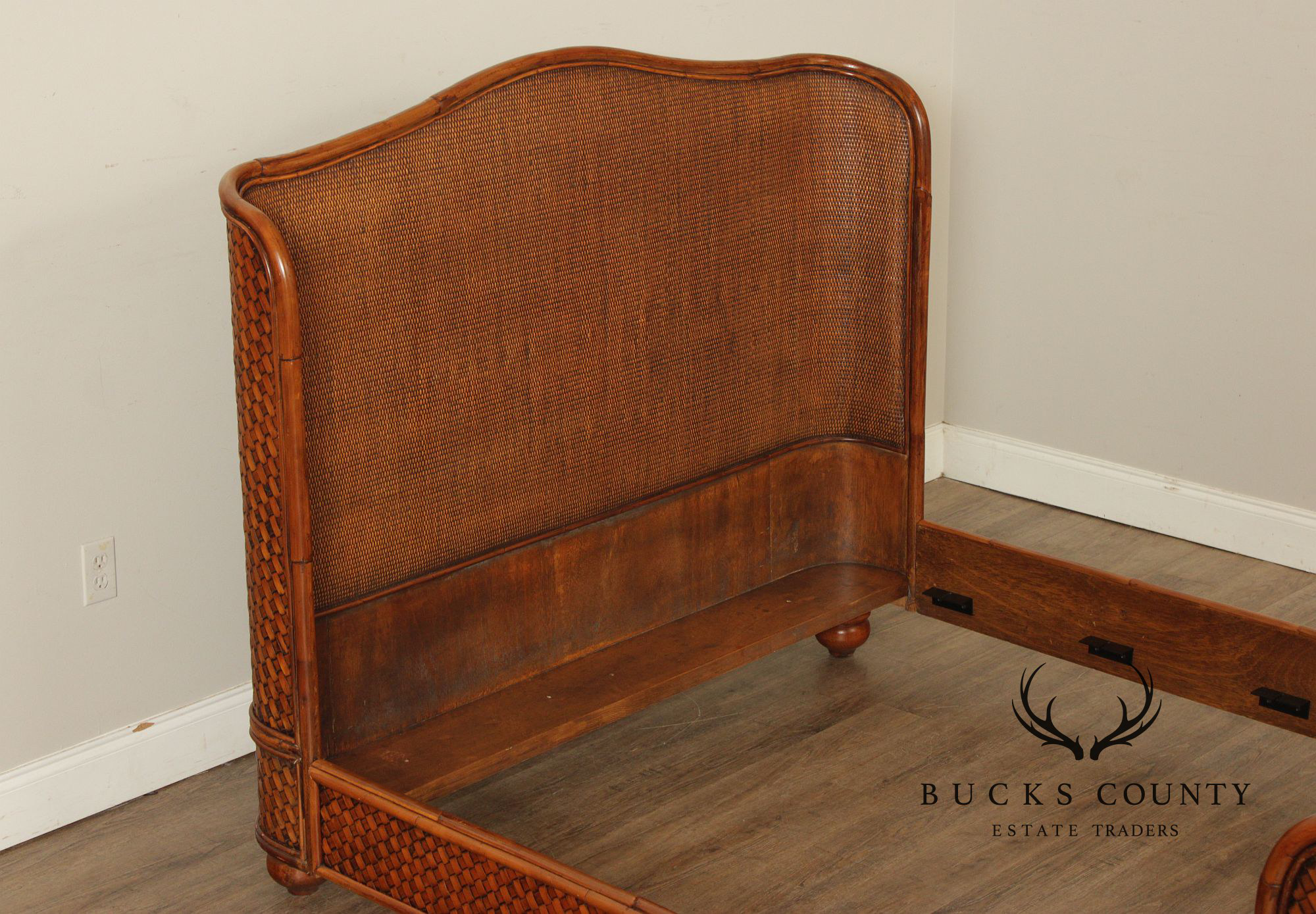 Coastal Style Queen Size Woven Rattan Bed