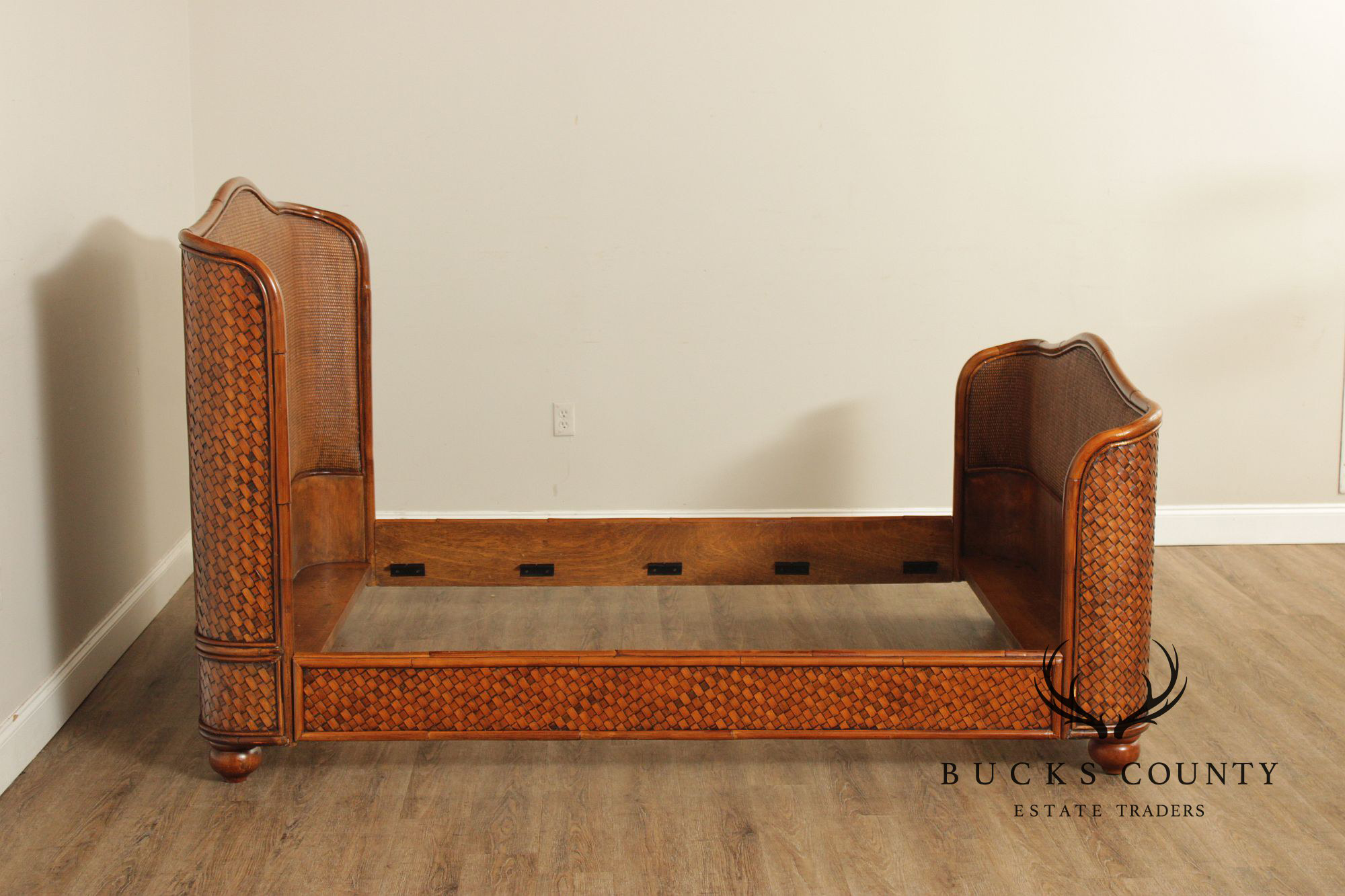 Coastal Style Queen Size Woven Rattan Bed