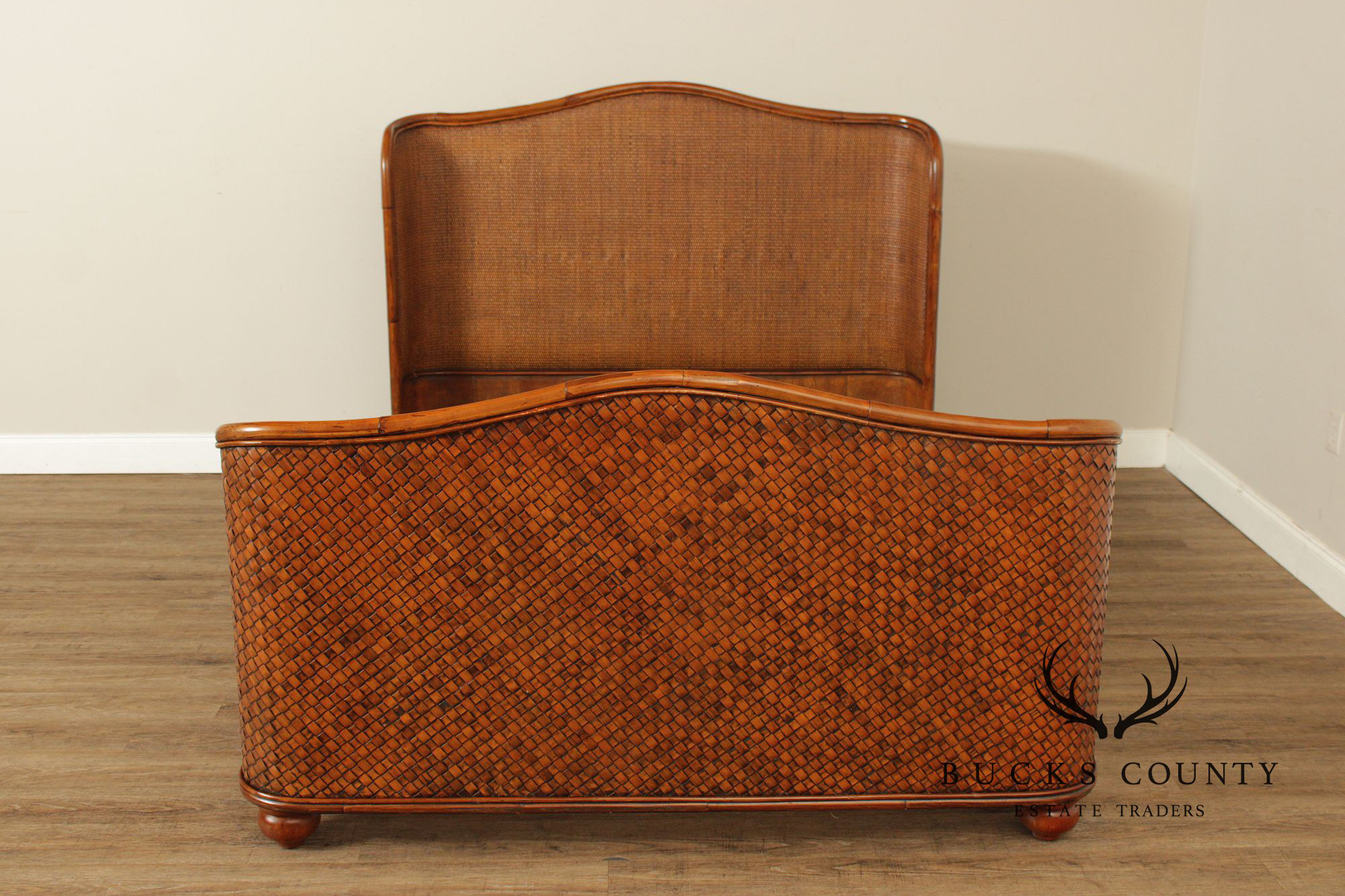 Coastal Style Queen Size Woven Rattan Bed