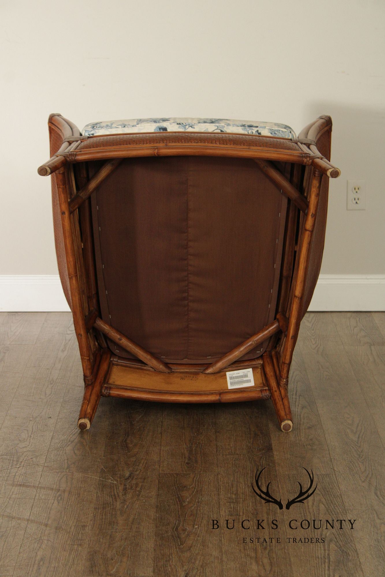 Ethan Allen Pair of Rattan Armchairs With Ottoman