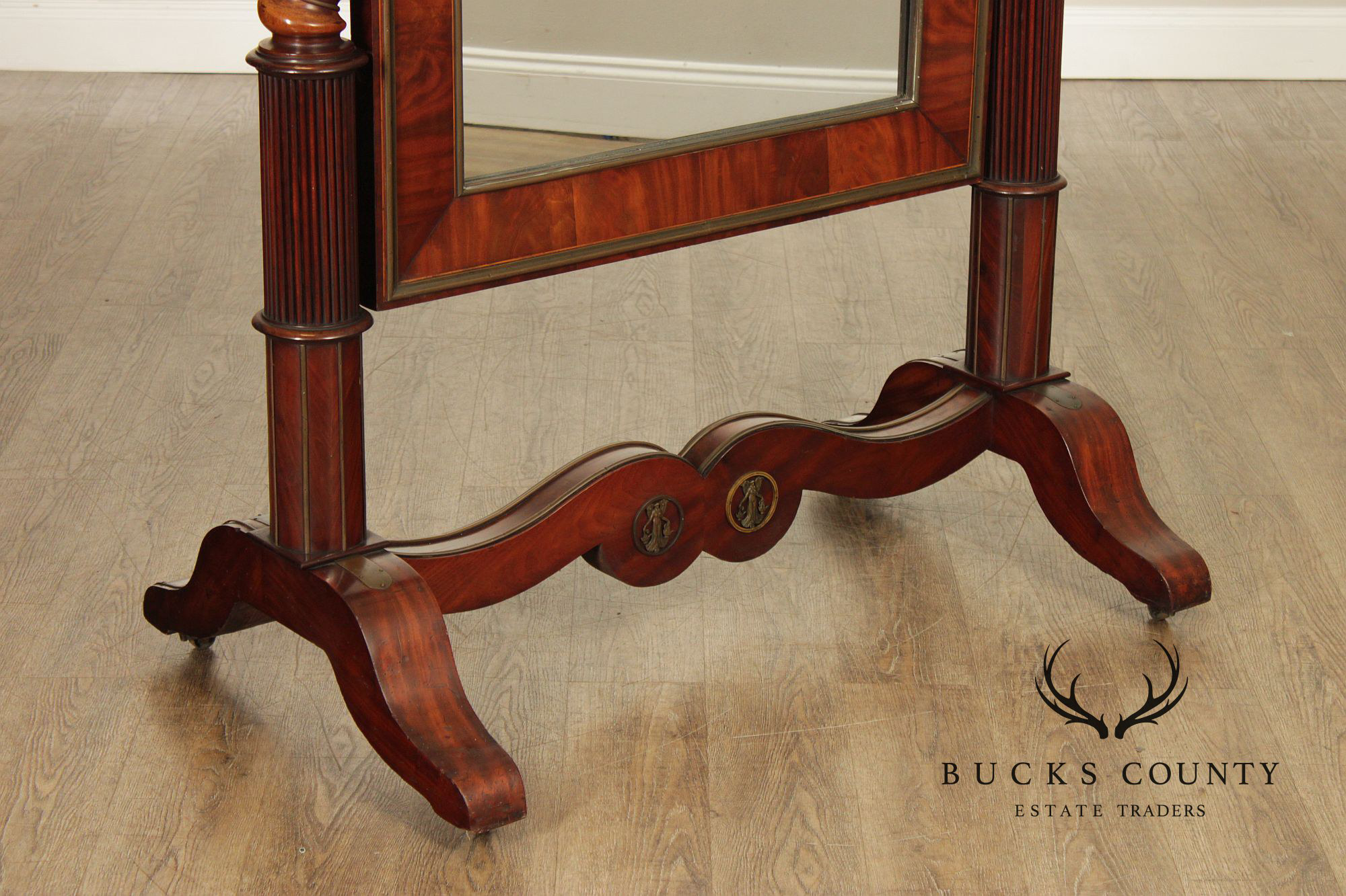 French Empire Carved Mahogany Cheval Mirror