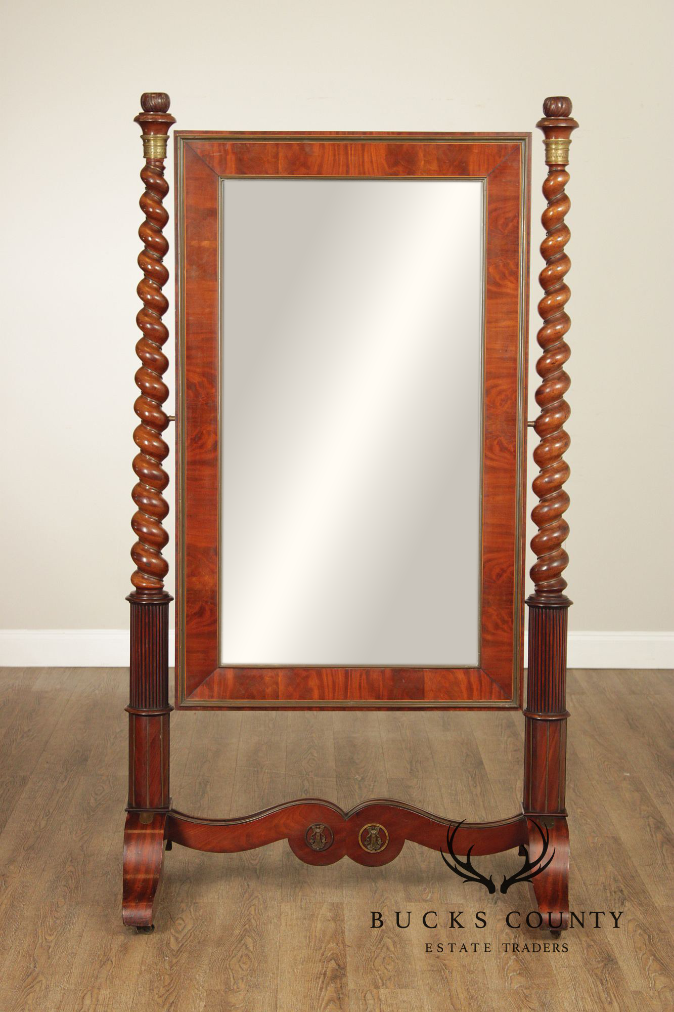 French Empire Carved Mahogany Cheval Mirror