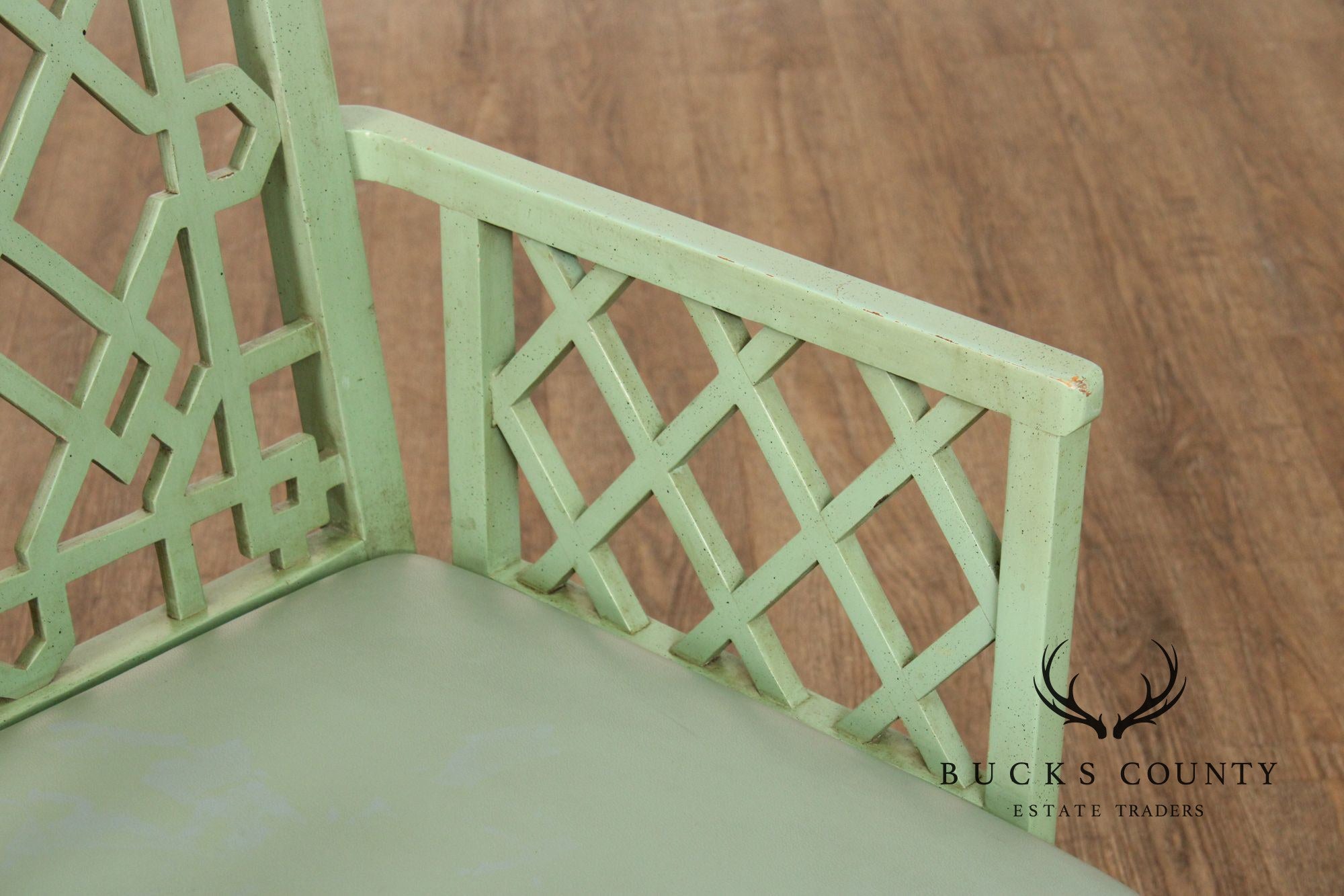 Chinese Chippendale Style Pair Painted Fretwork Armchairs