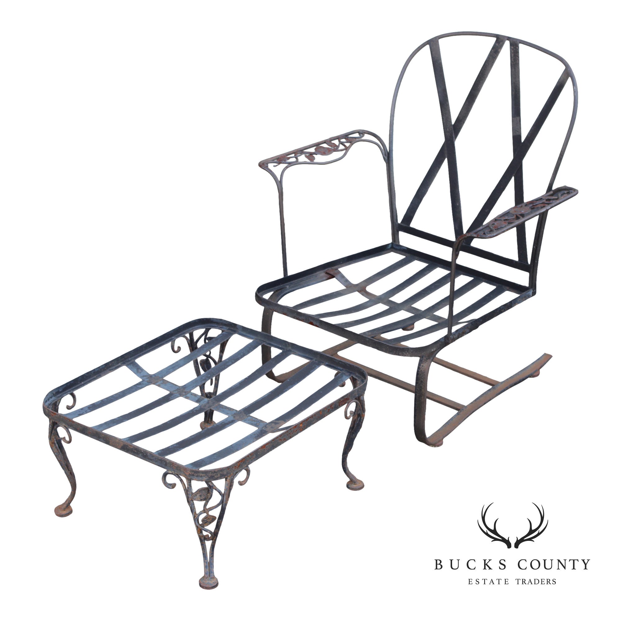 Woodard 'Chantilly Rose' Wrought Iron Outdoor Lounge Chair and Ottoman