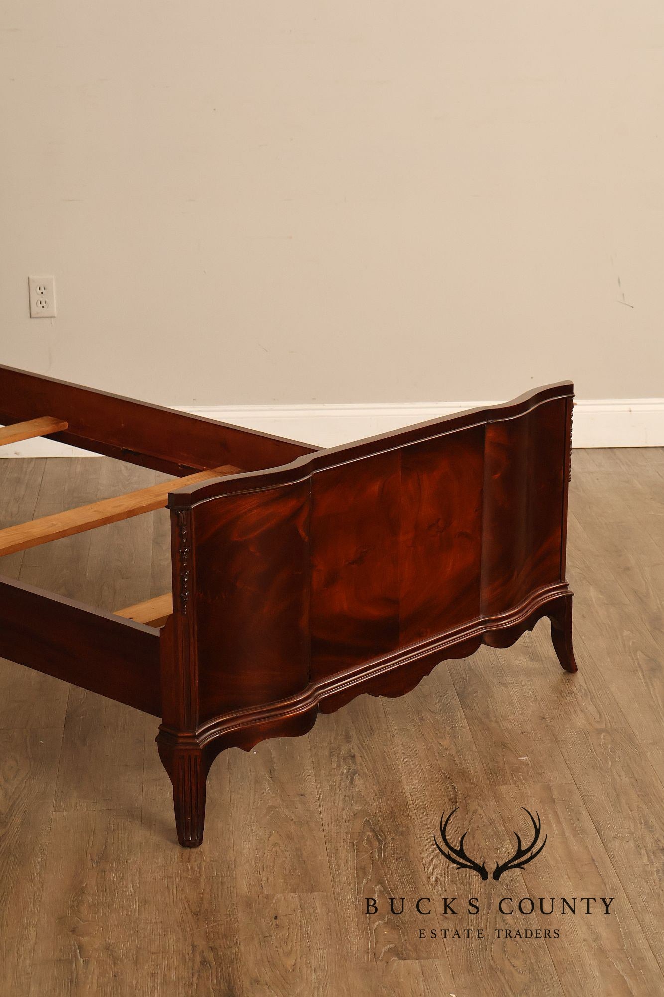 Pair of Vintage Flame Mahogany Twin Beds with Pierced Headboards, Circa 1940s