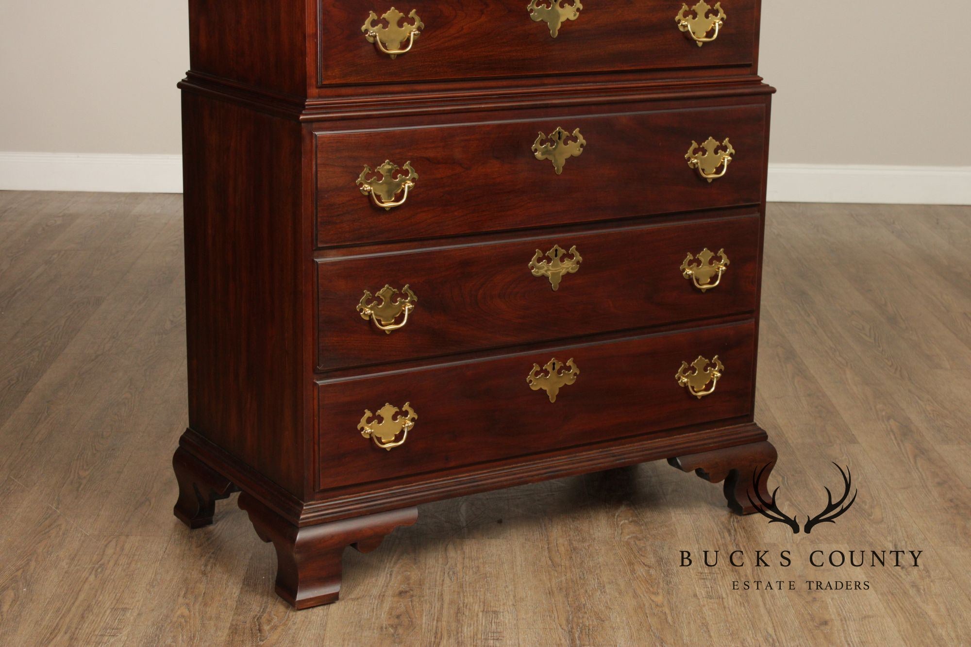 Statton Chippendale Style Cherry Chest on Chest